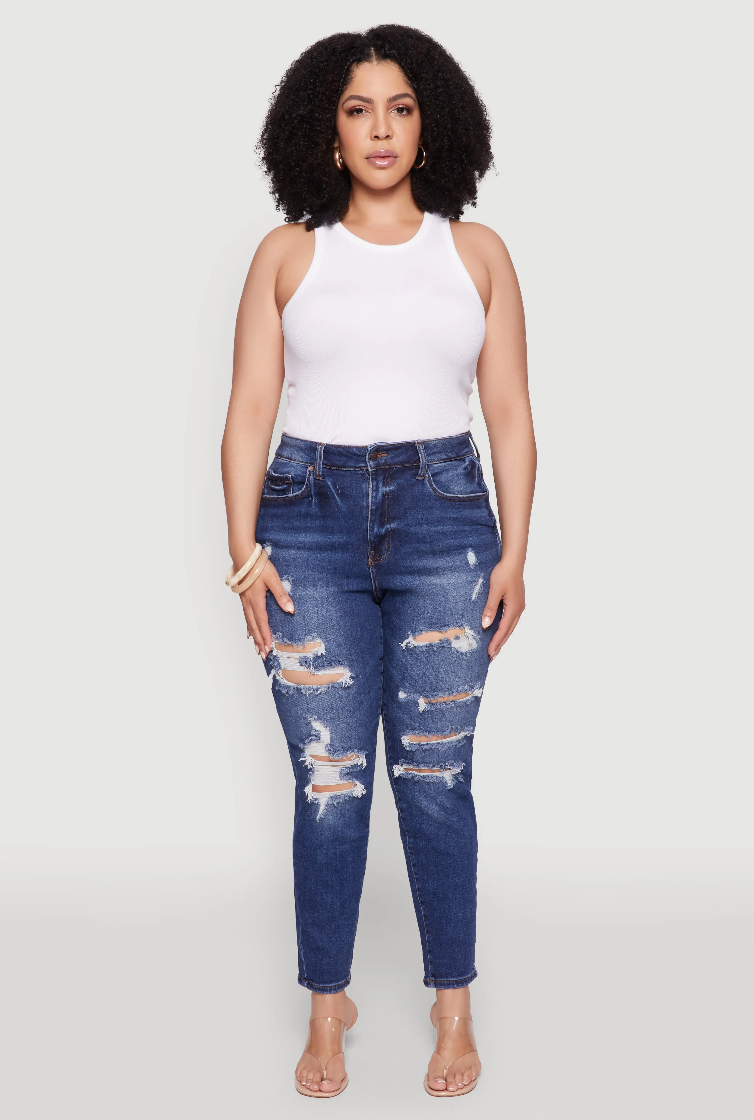 Plus Size WAX High Waist Whiskered Distressed Jeans sold by Rainbow product image thumbnail 2