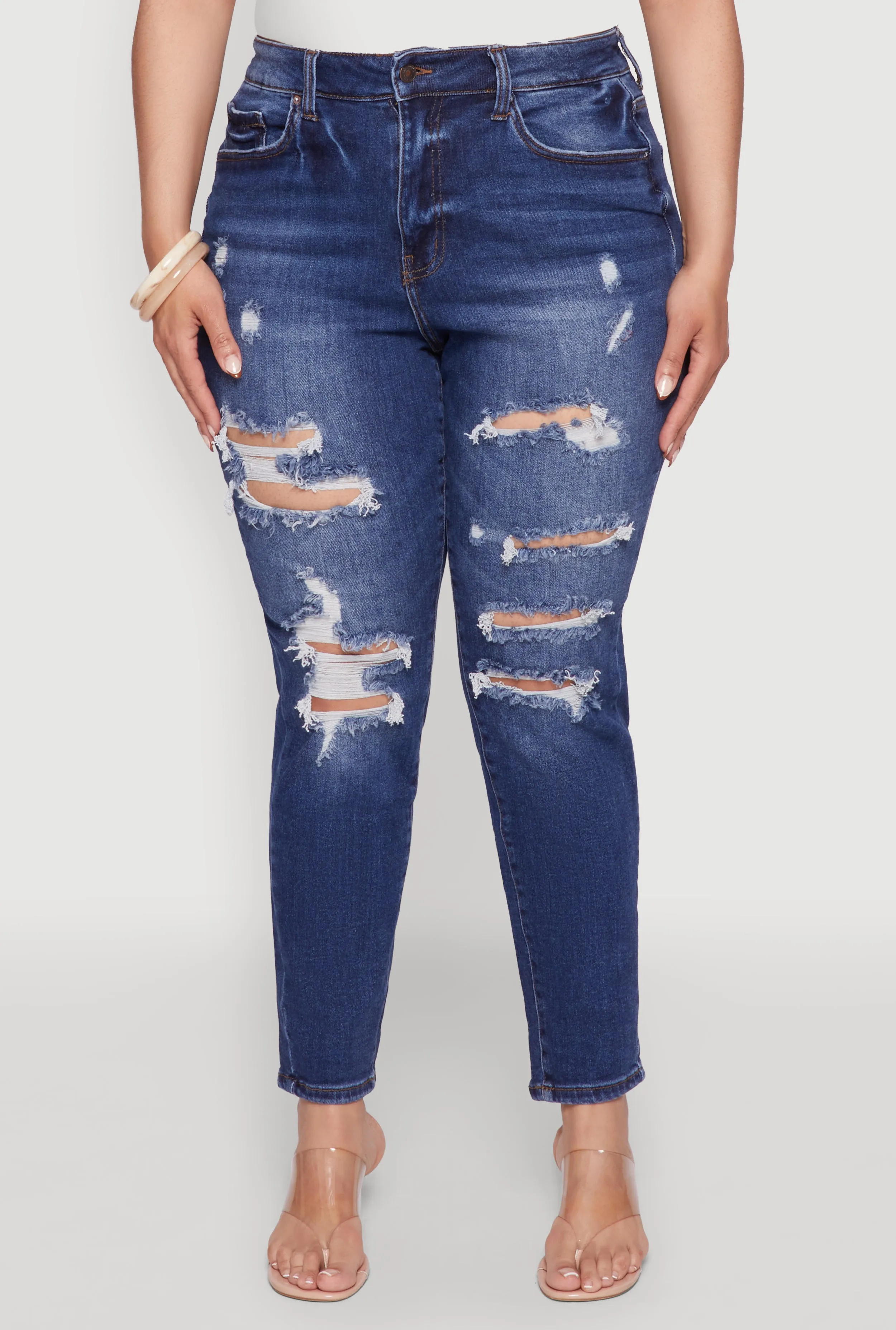 Plus Size WAX High Waist Whiskered Distressed Jeans sold by Rainbow product image thumbnail 5