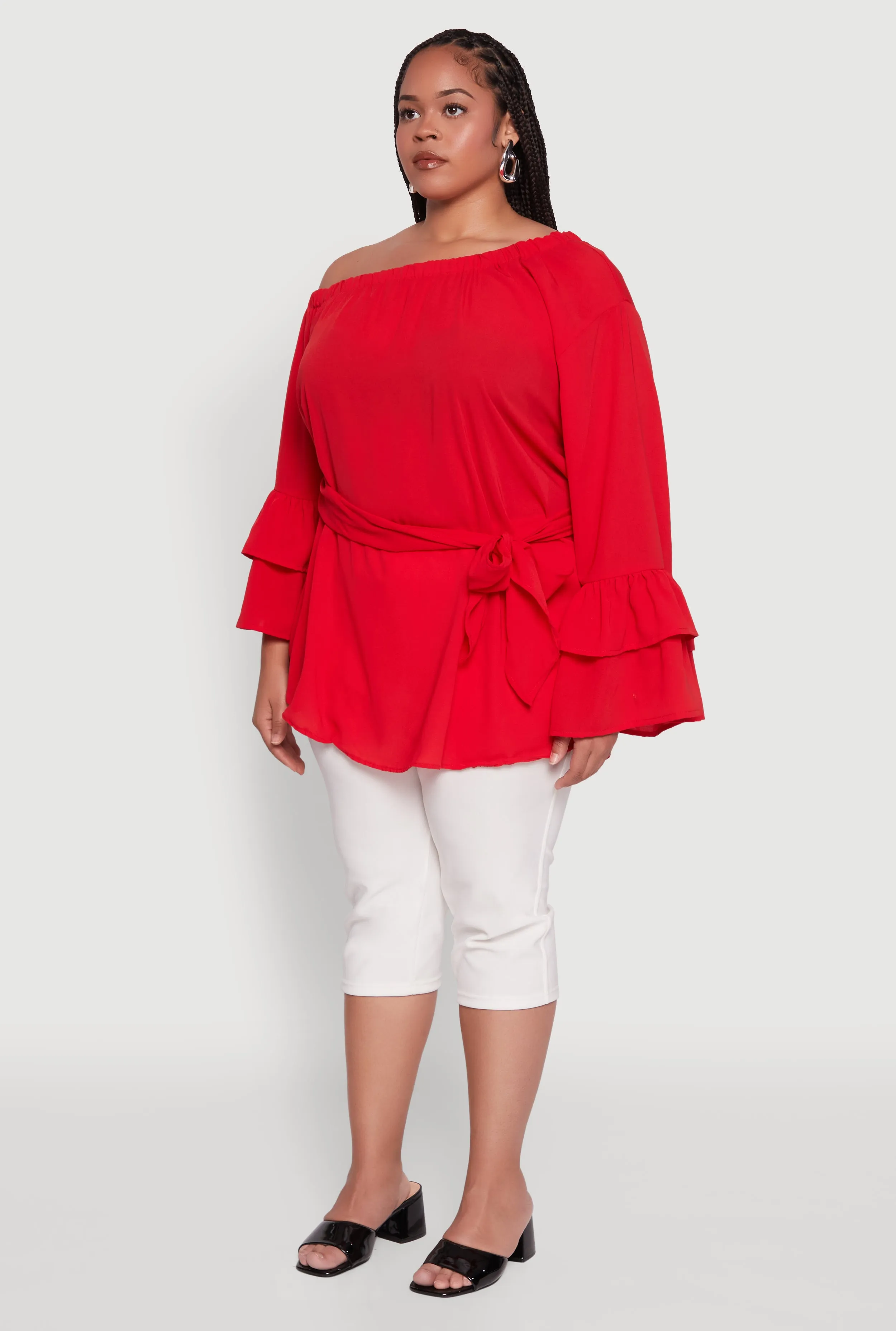Plus Size Stylish One Shoulder Bell Sleeve Blouse with Ruffles sold by Rainbow product image thumbnail 5