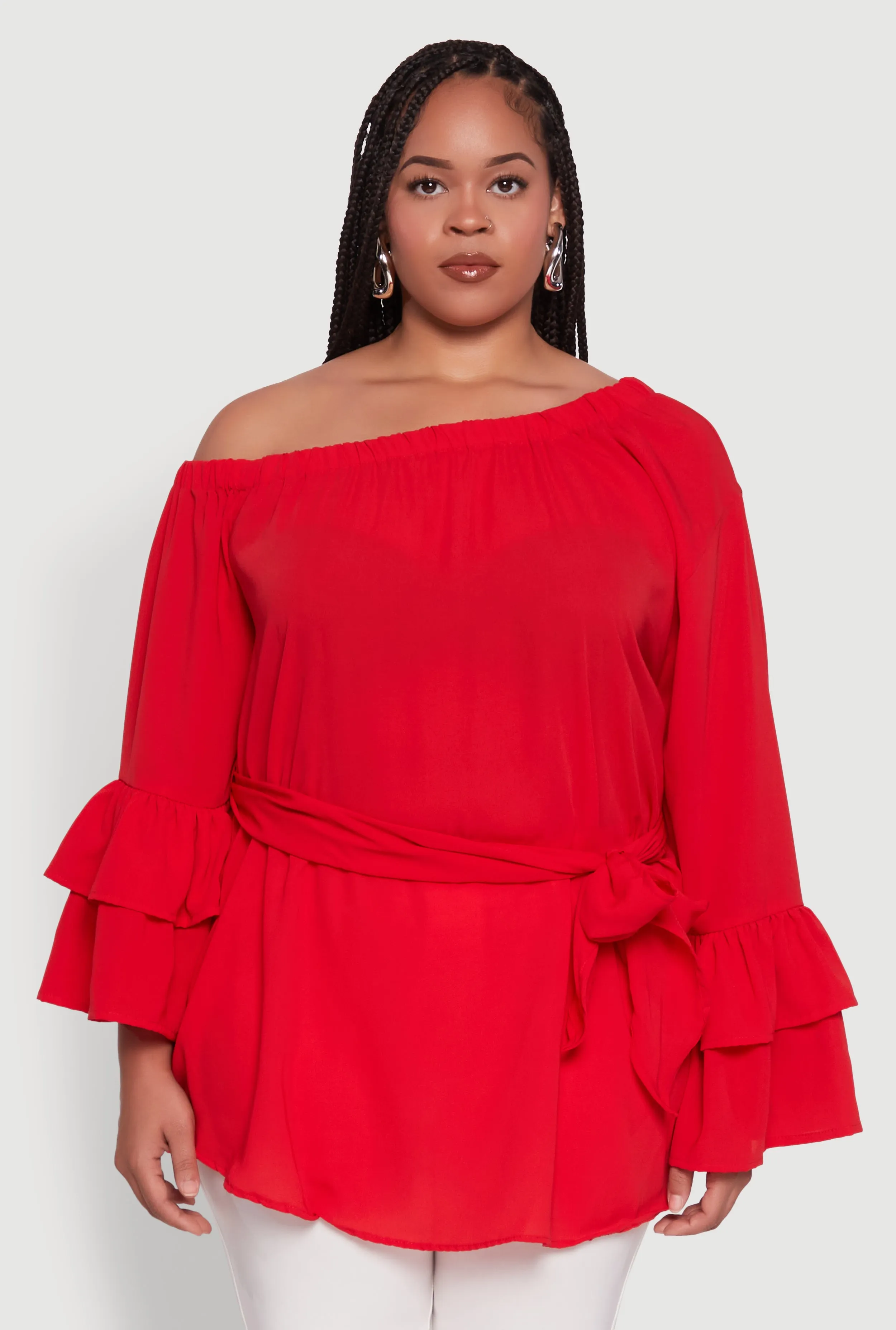 Plus Size Stylish One Shoulder Bell Sleeve Blouse with Ruffles sold by Rainbow product image thumbnail 2