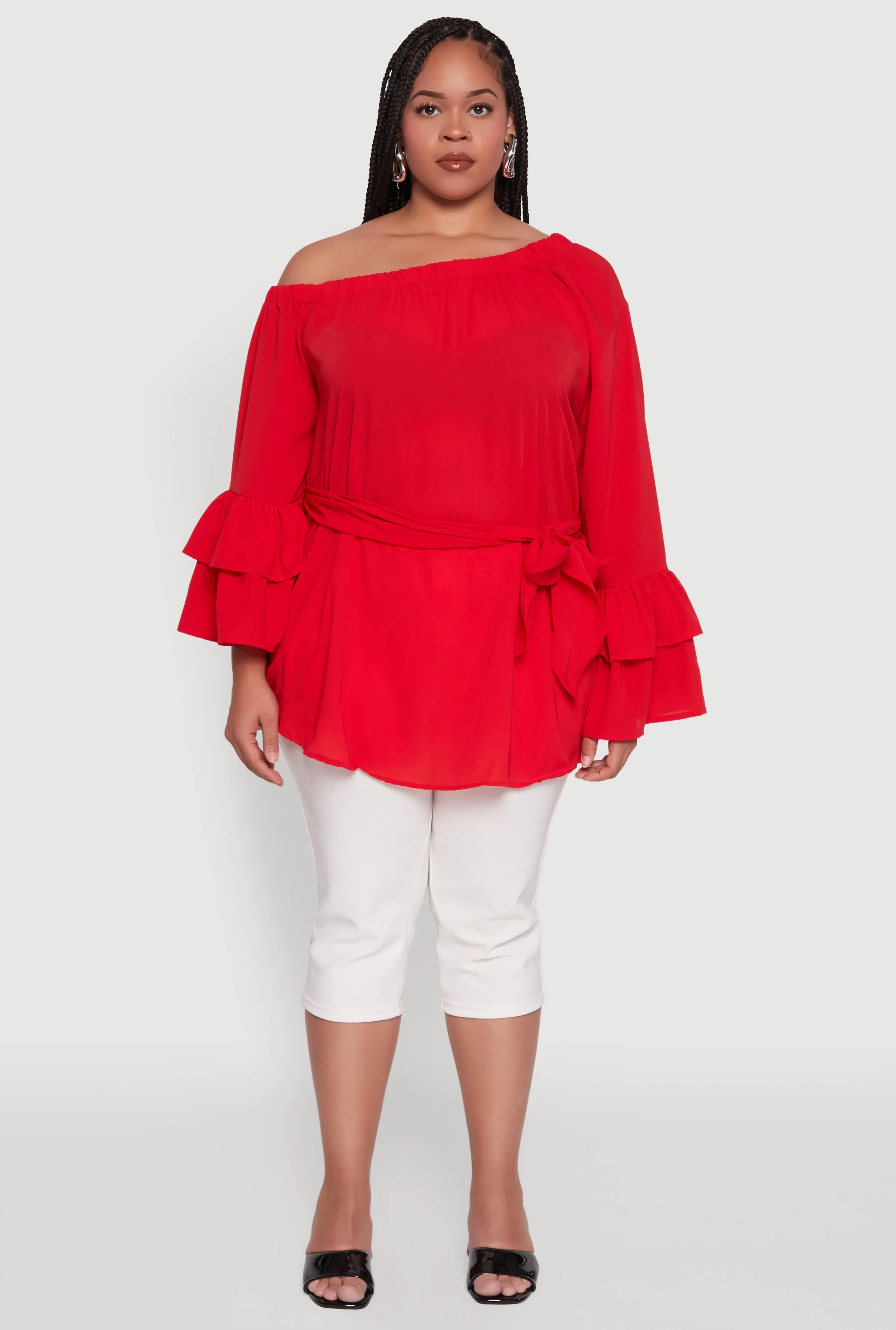 Plus Size Stylish One Shoulder Bell Sleeve Blouse with Ruffles sold by Rainbow product image thumbnail 3