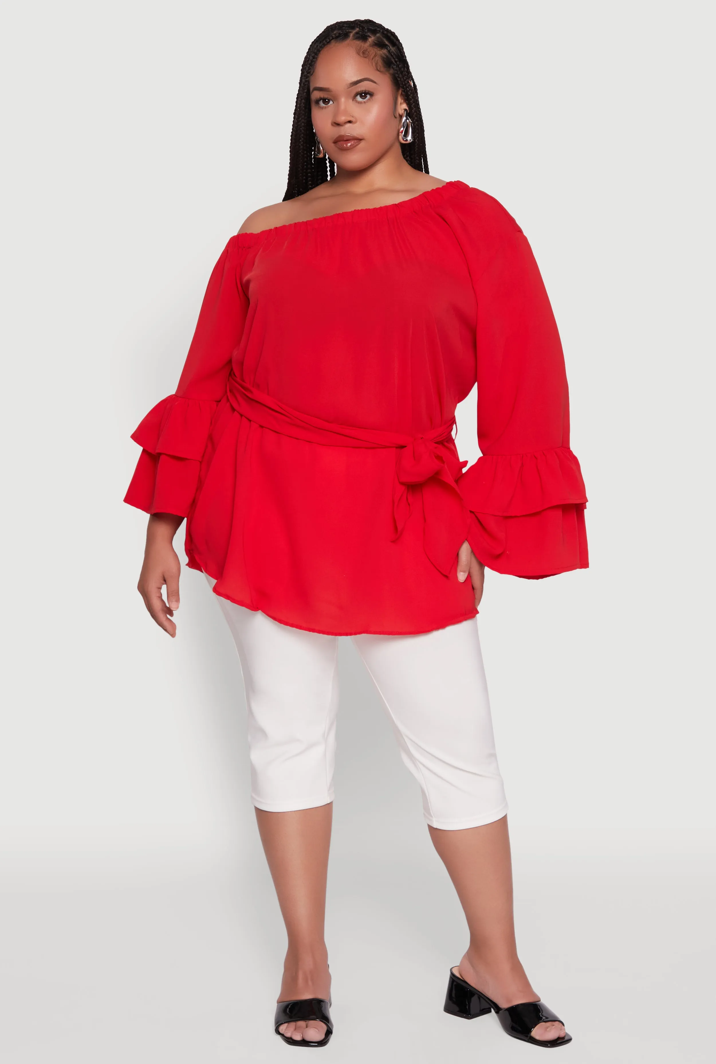 Plus Size Stylish One Shoulder Bell Sleeve Blouse with Ruffles sold by Rainbow