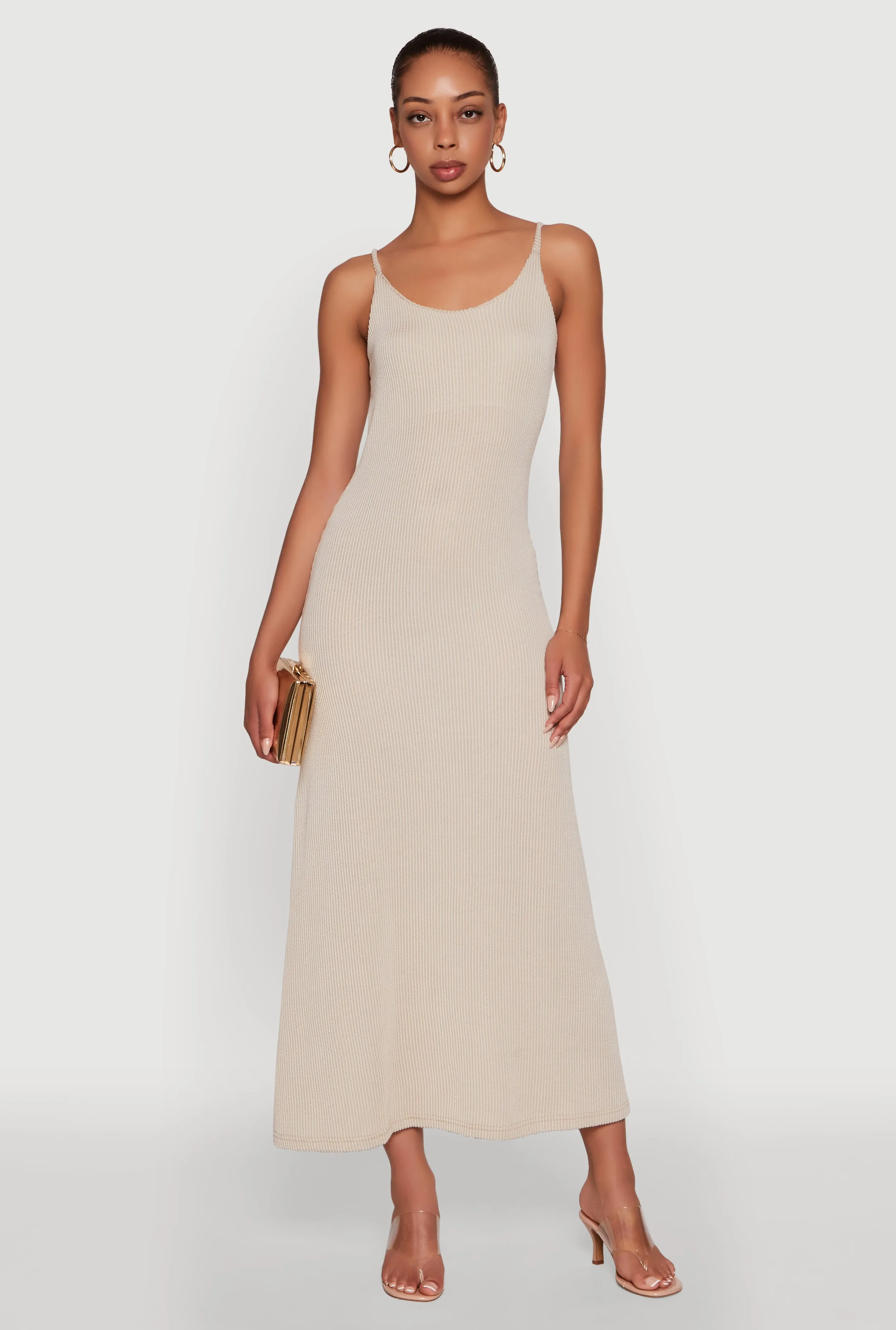 Elegant Scoop Neck Ribbed Knit Cami Dress sold by Rainbow product image thumbnail 2