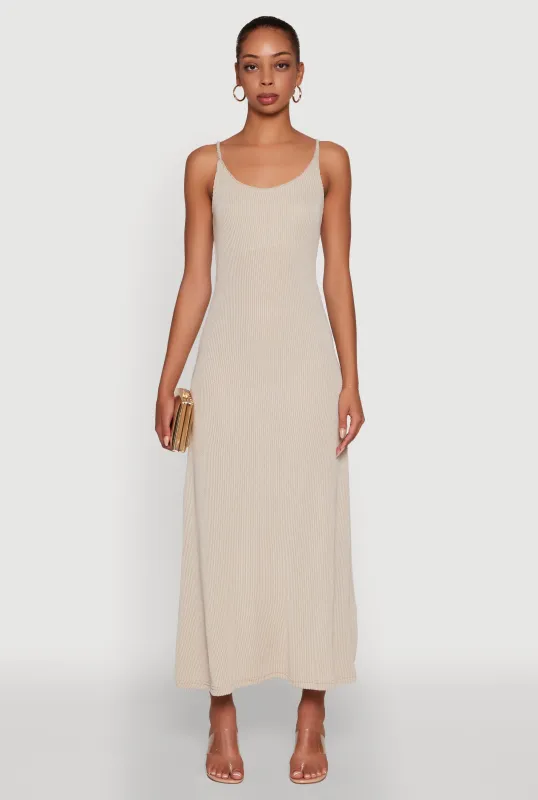 Elegant Scoop Neck Ribbed Knit Cami Dress sold by Rainbow