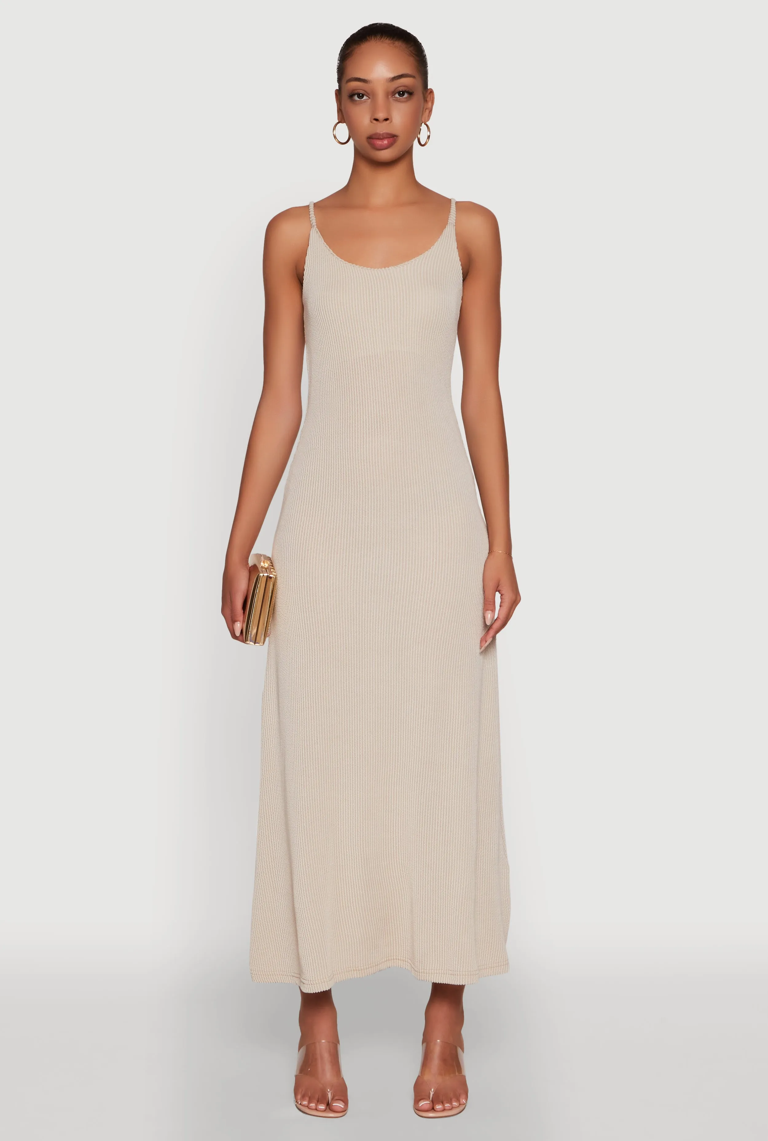 Elegant Scoop Neck Ribbed Knit Cami Dress sold by Rainbow