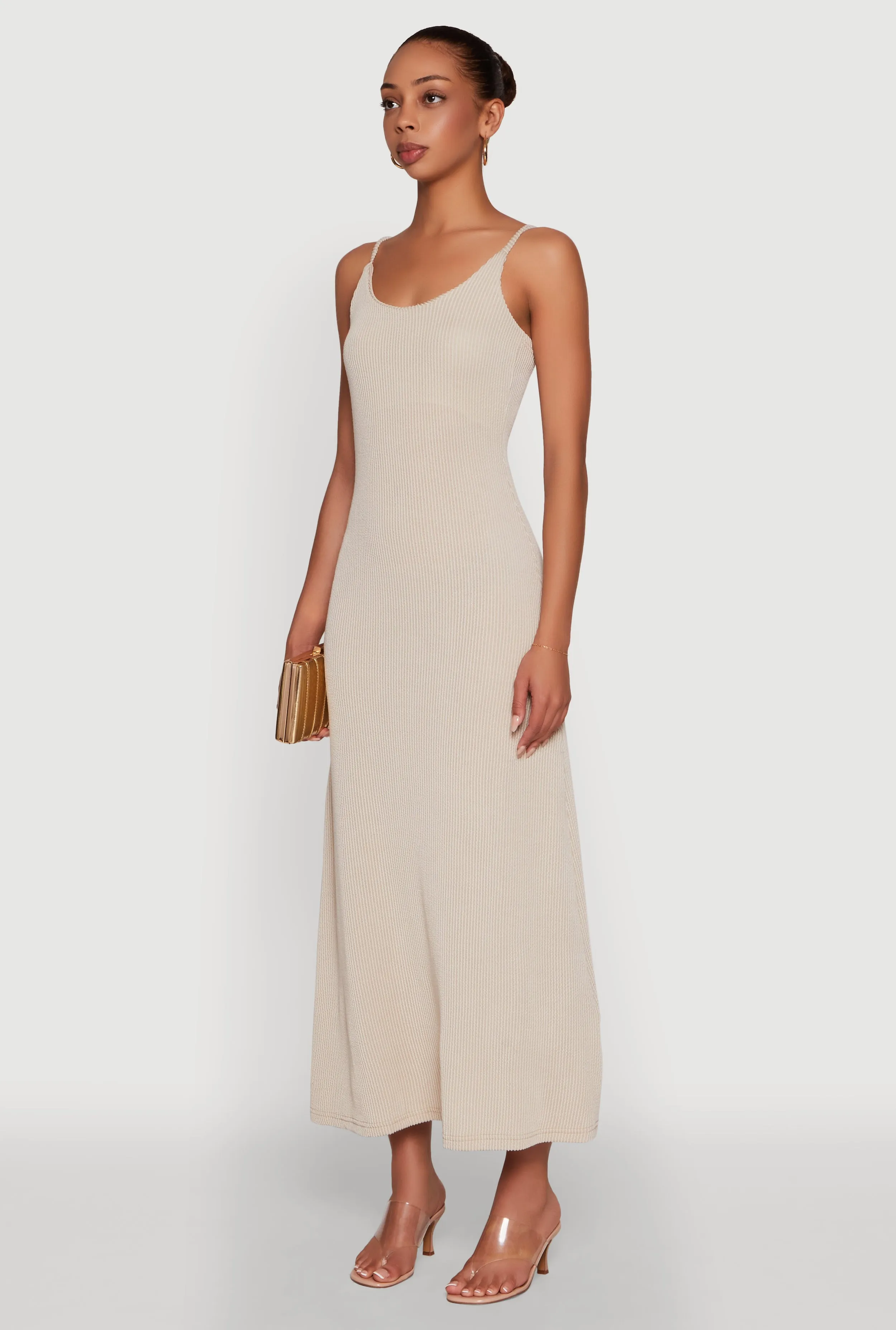 Elegant Scoop Neck Ribbed Knit Cami Dress sold by Rainbow product image thumbnail 3