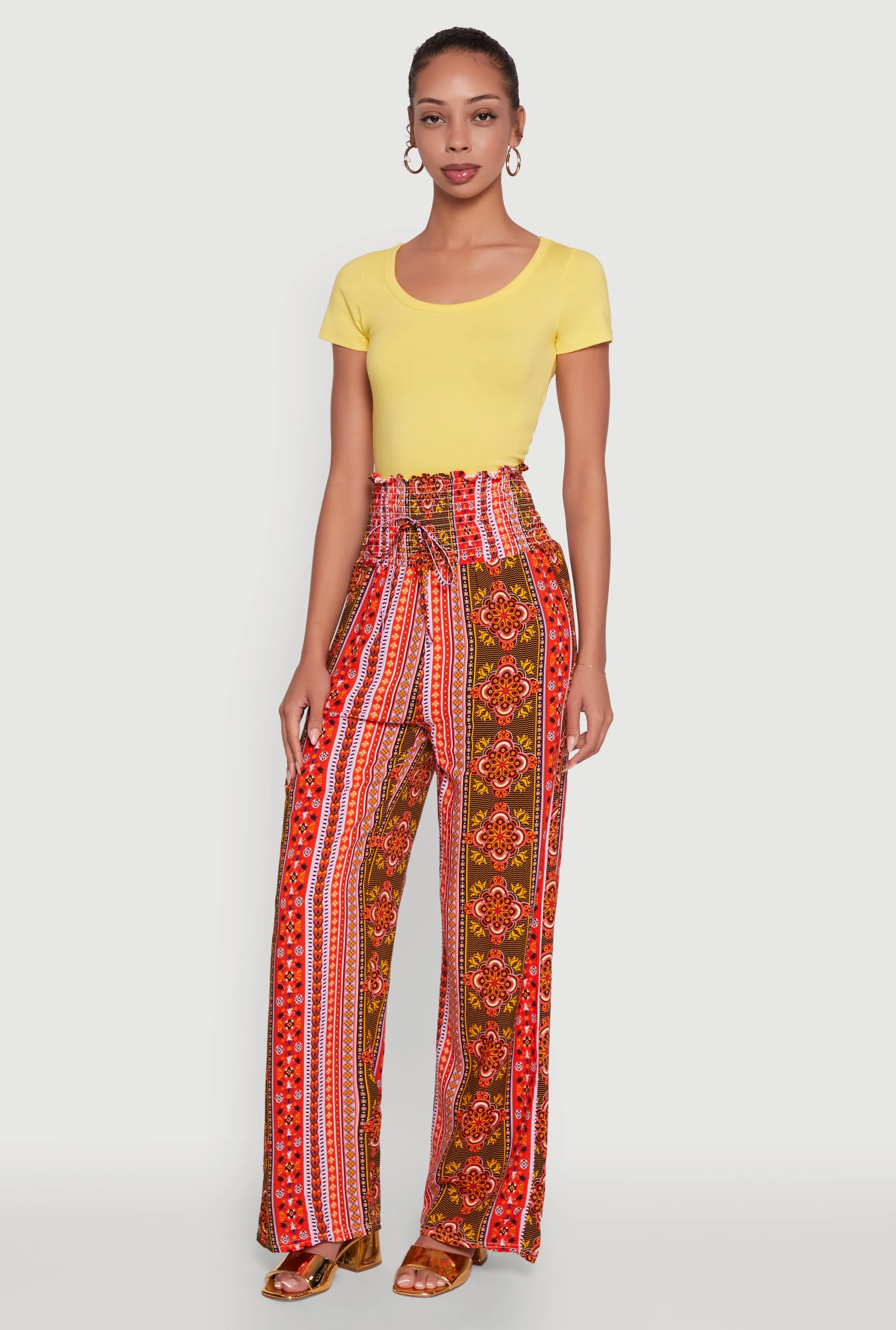 Boho Border Print High Waisted Wide Leg Pants sold by Rainbow