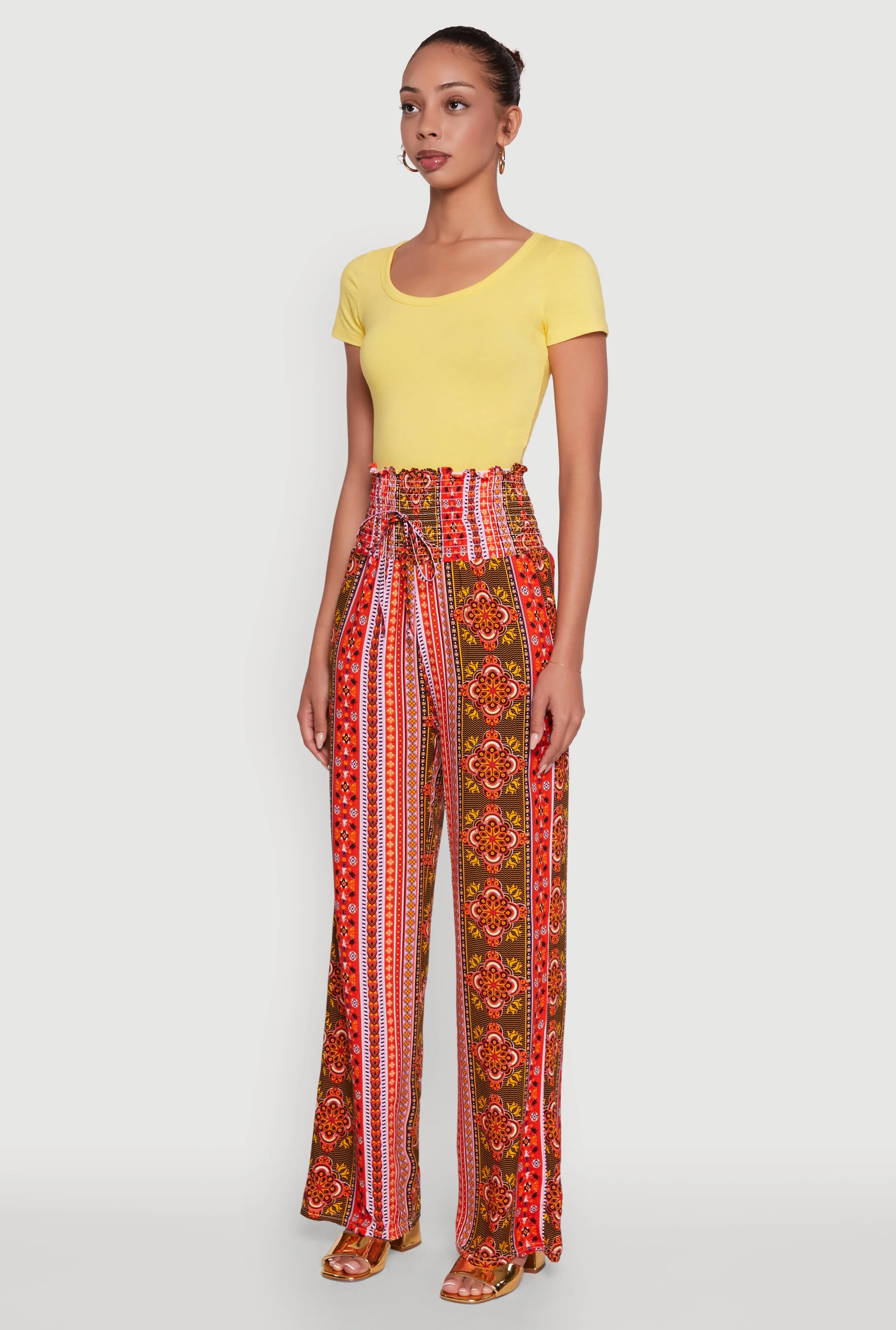 Boho Border Print High Waisted Wide Leg Pants sold by Rainbow product image thumbnail 3