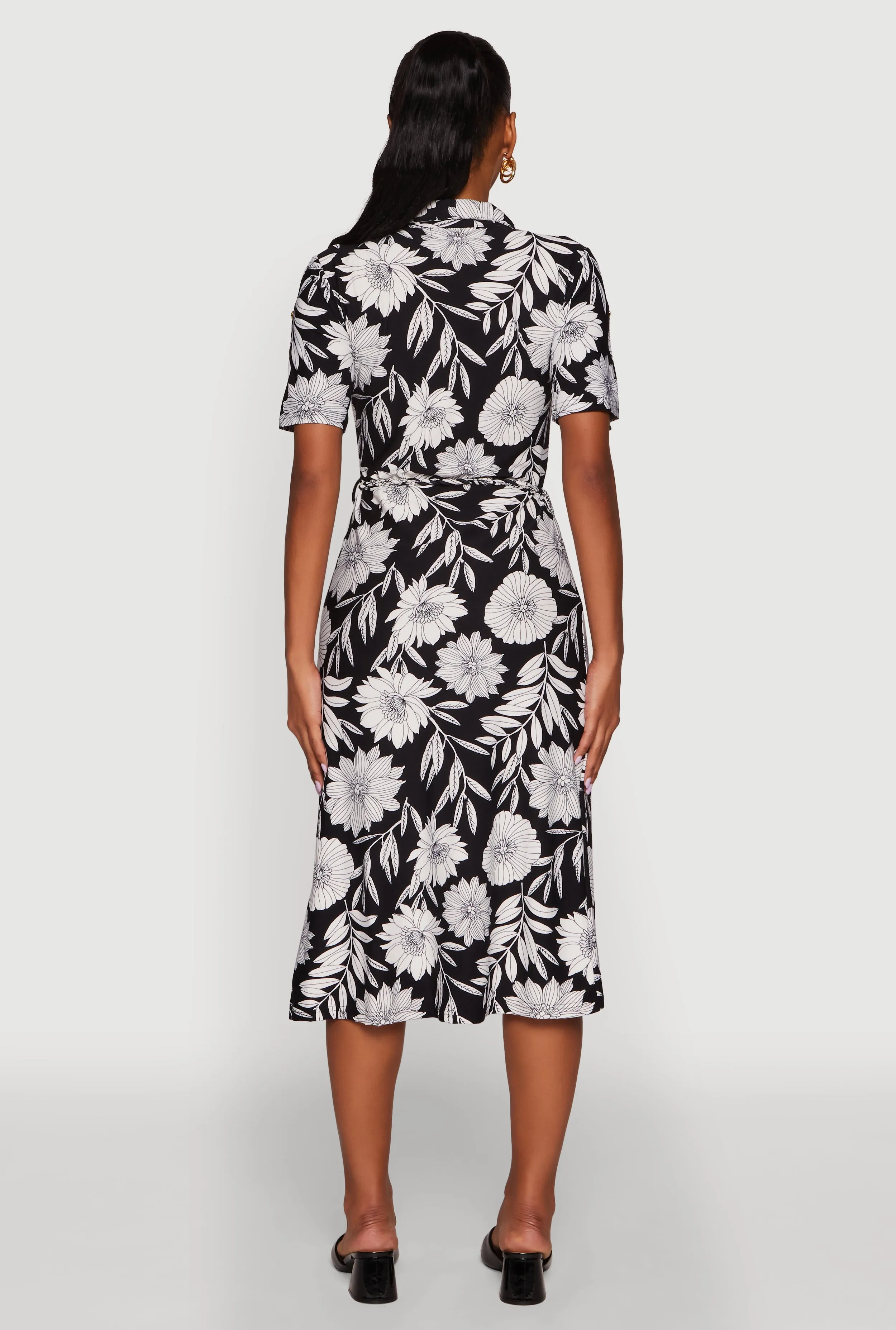 Floral Half Button Front Shirt Dress with Tie Waist Belt sold by Rainbow product image thumbnail 5