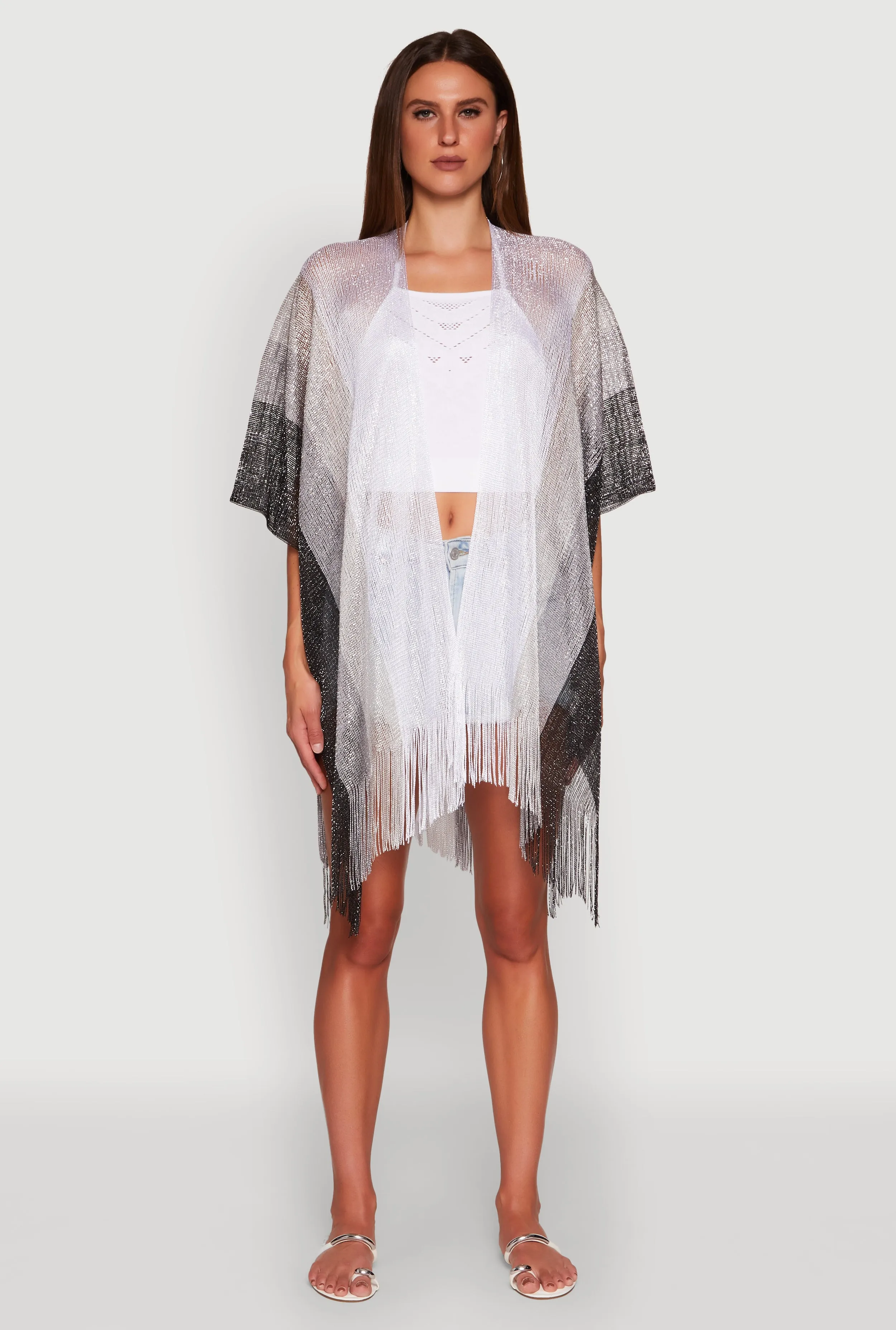 Trendy Fringe Hem Ombre Lurex Cover Up sold by Rainbow