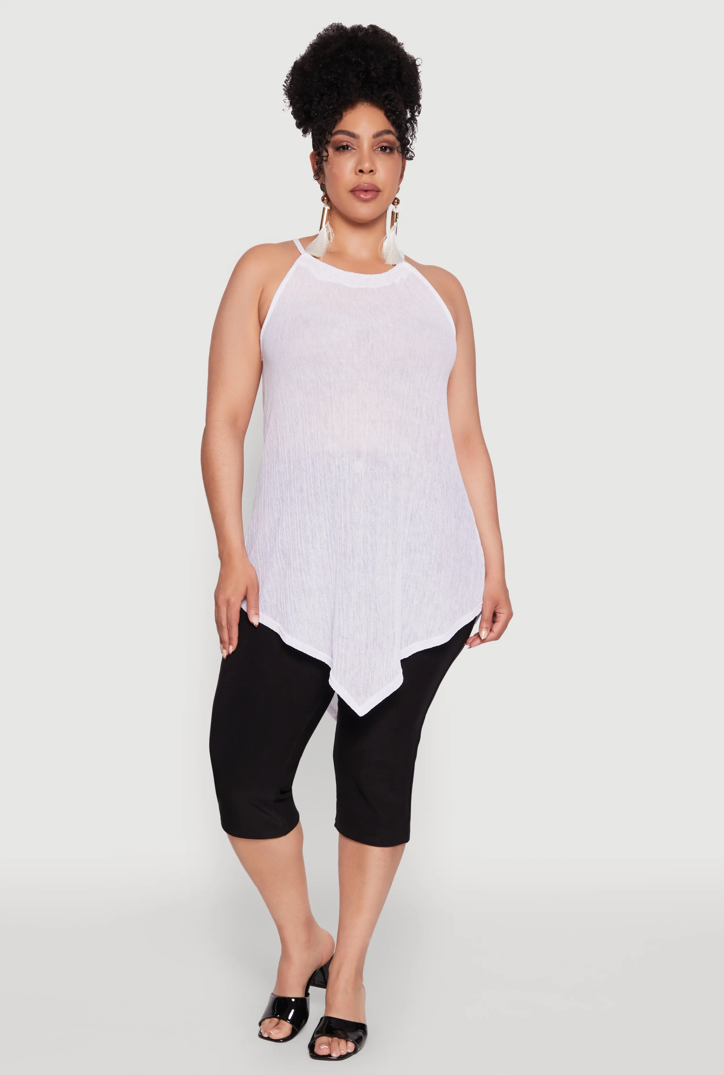 Plus Size Chic Textured Knit Tank Top with Hanky Hem and Halter Neck sold by Rainbow