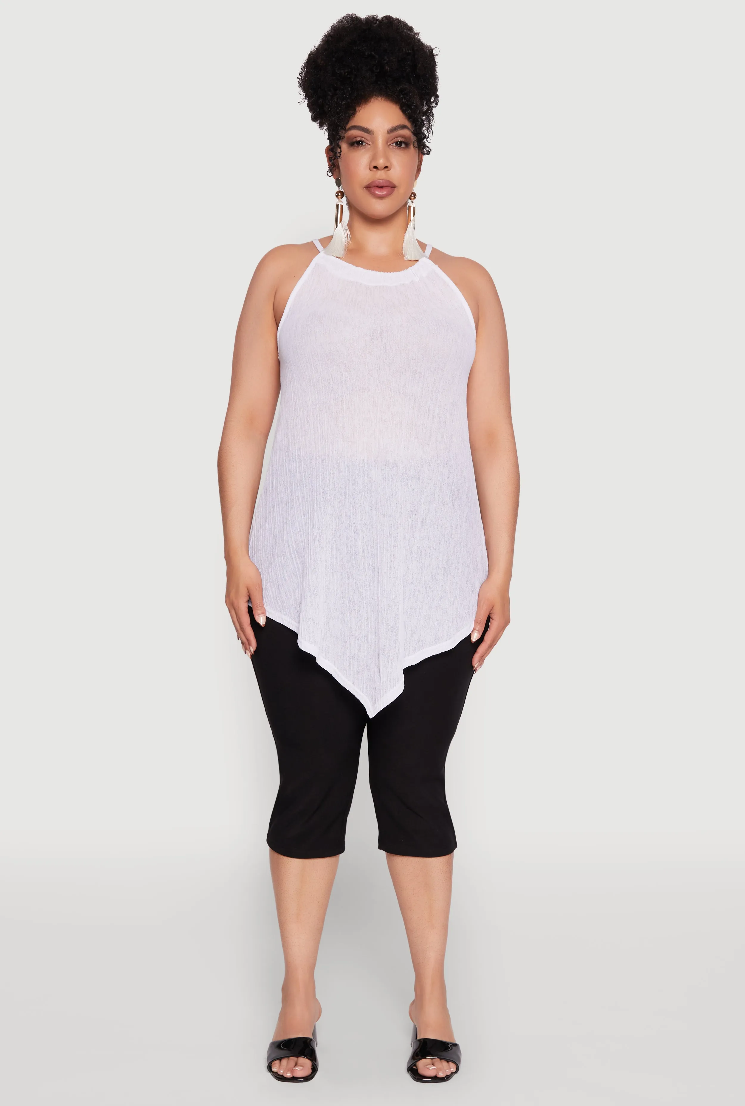 Plus Size Chic Textured Knit Tank Top with Hanky Hem and Halter Neck sold by Rainbow product image thumbnail 3
