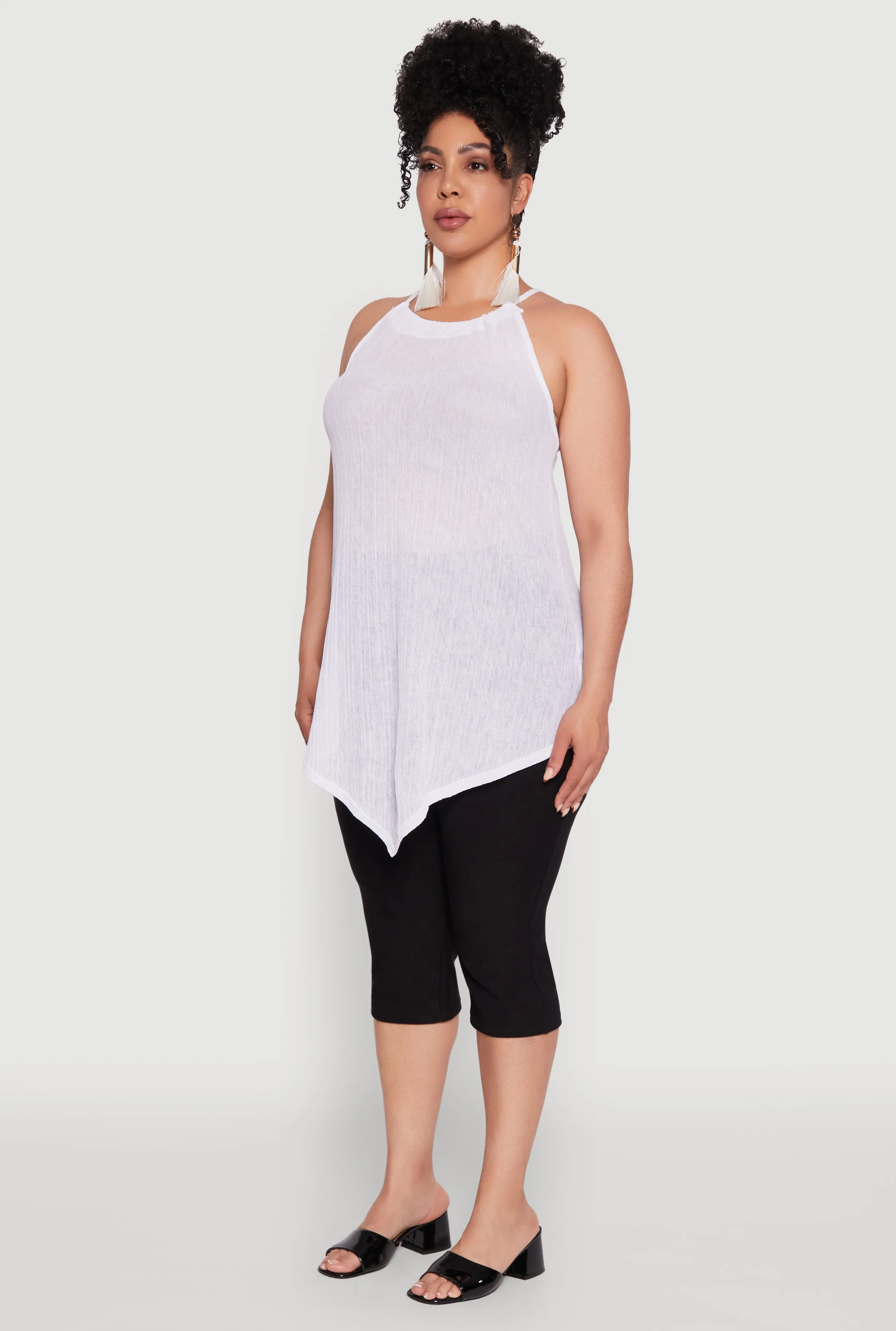 Plus Size Chic Textured Knit Tank Top with Hanky Hem and Halter Neck sold by Rainbow product image thumbnail 5