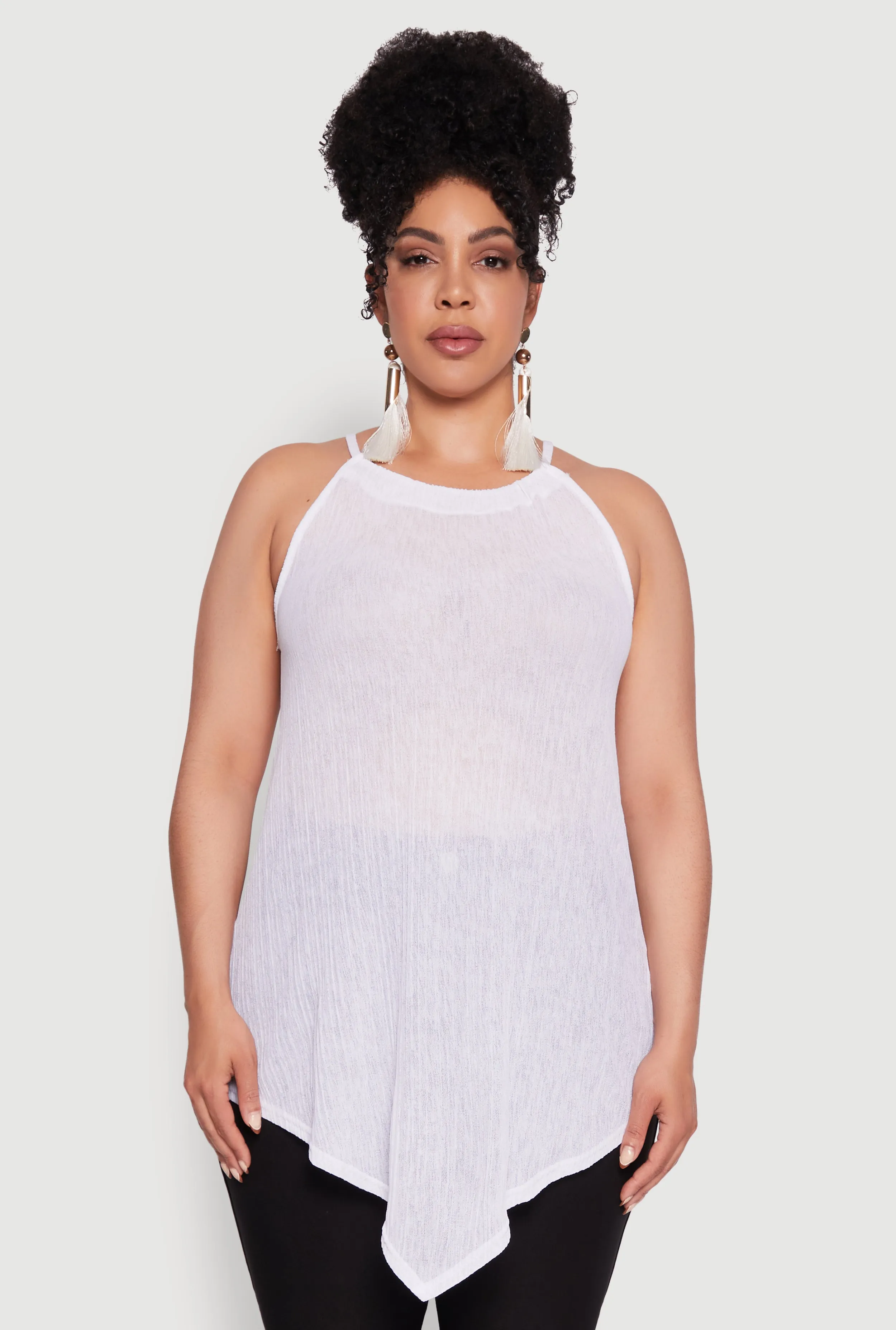Plus Size Chic Textured Knit Tank Top with Hanky Hem and Halter Neck sold by Rainbow product image thumbnail 2