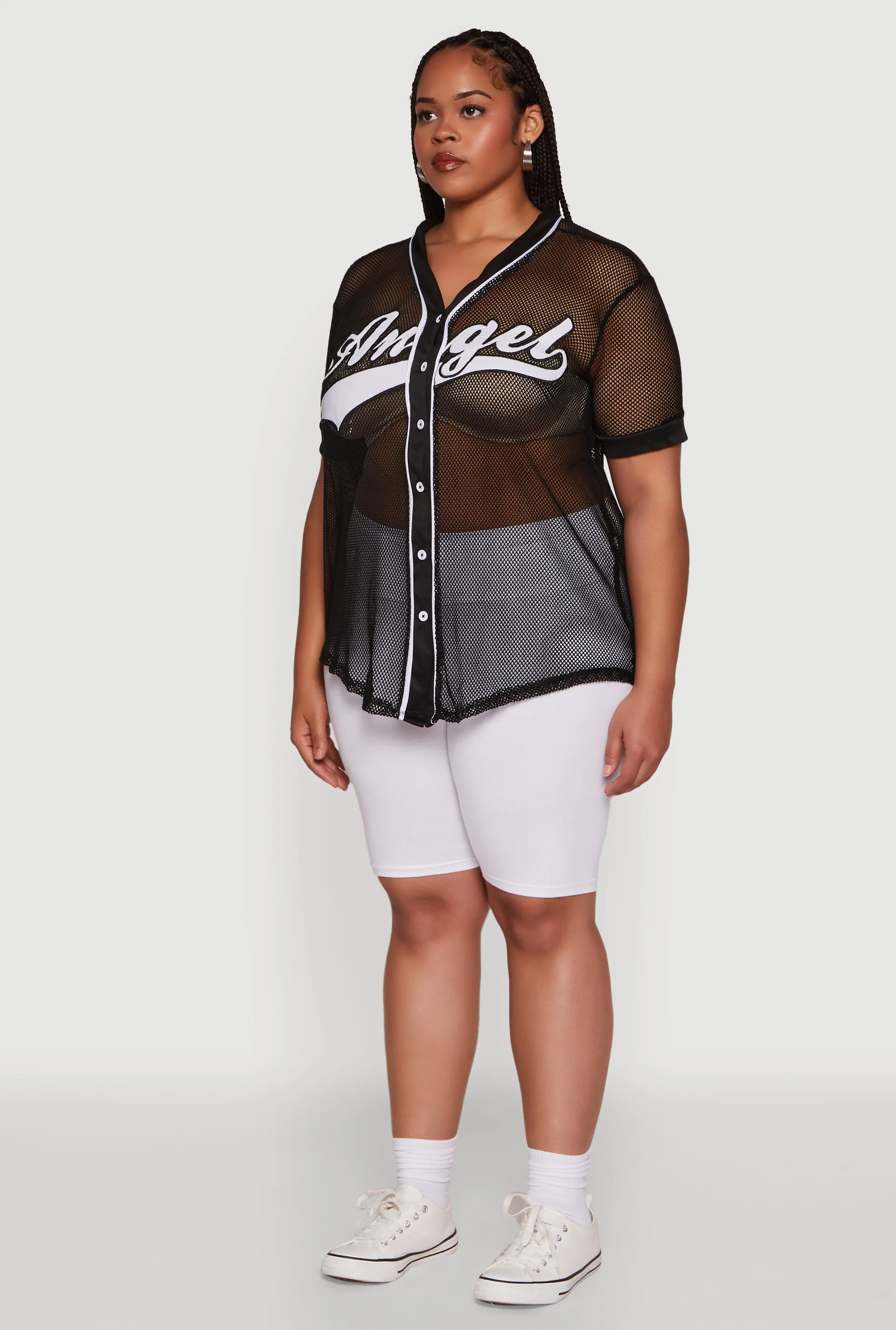 Plus Size Angel Graphic Short Sleeve V Neck Baseball Shirt sold by Rainbow product image thumbnail 5