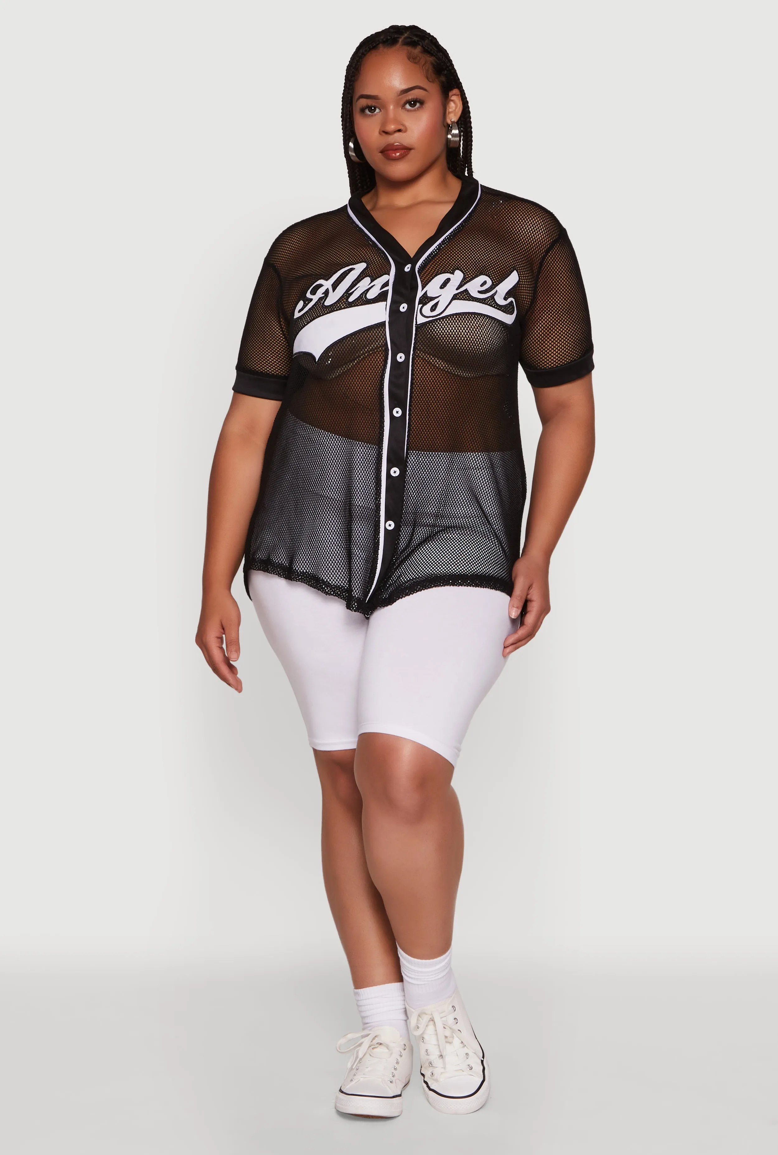 Plus Size Angel Graphic Short Sleeve V Neck Baseball Shirt sold by Rainbow product image thumbnail 3