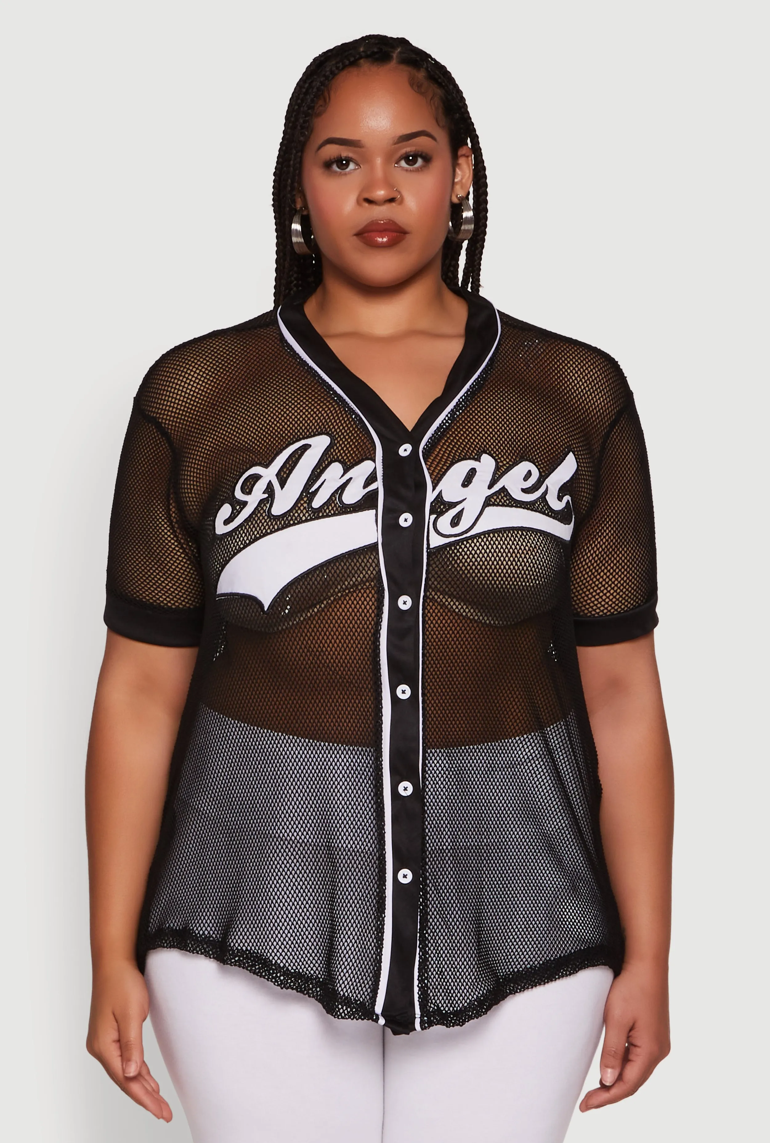 Plus Size Angel Graphic Short Sleeve V Neck Baseball Shirt sold by Rainbow product image thumbnail 2