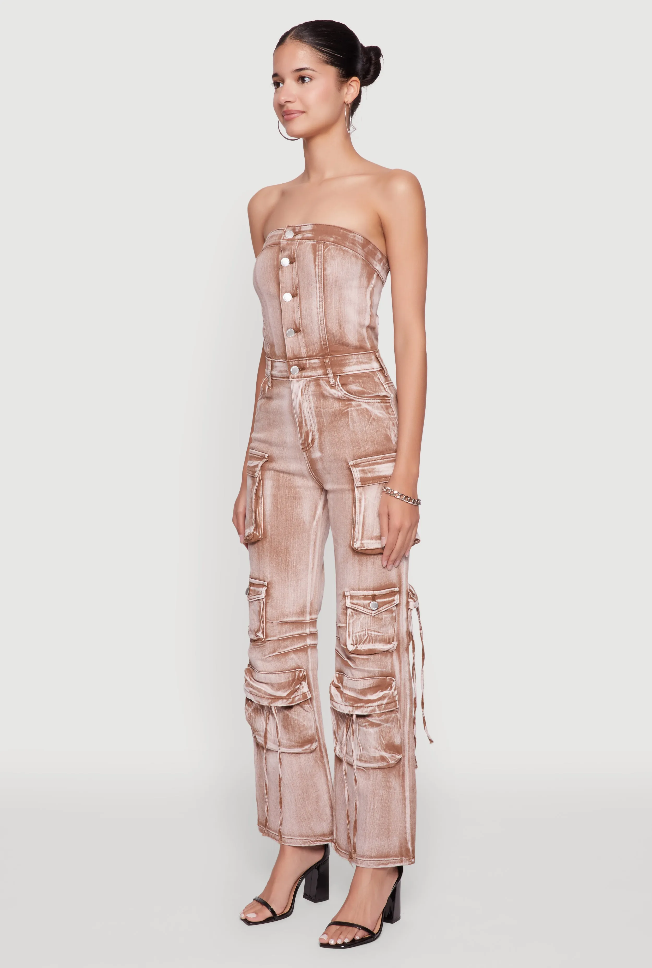 Daisy Denim Strapless Flare Jumpsuit with Cargo Pockets sold by Rainbow product image thumbnail 3