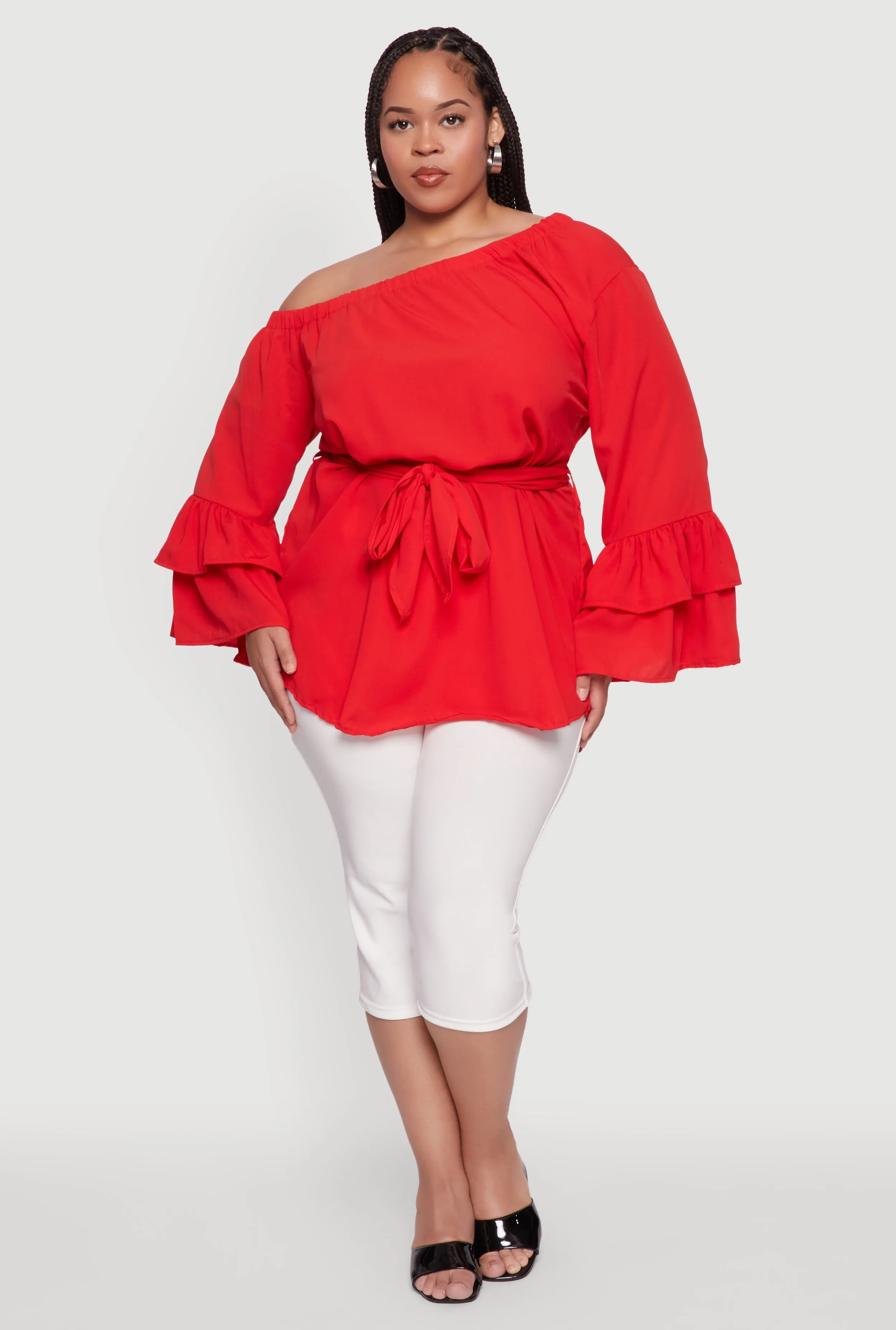 Plus Size Stylish Off the Shoulder Tiered Sleeve Blouse sold by Rainbow