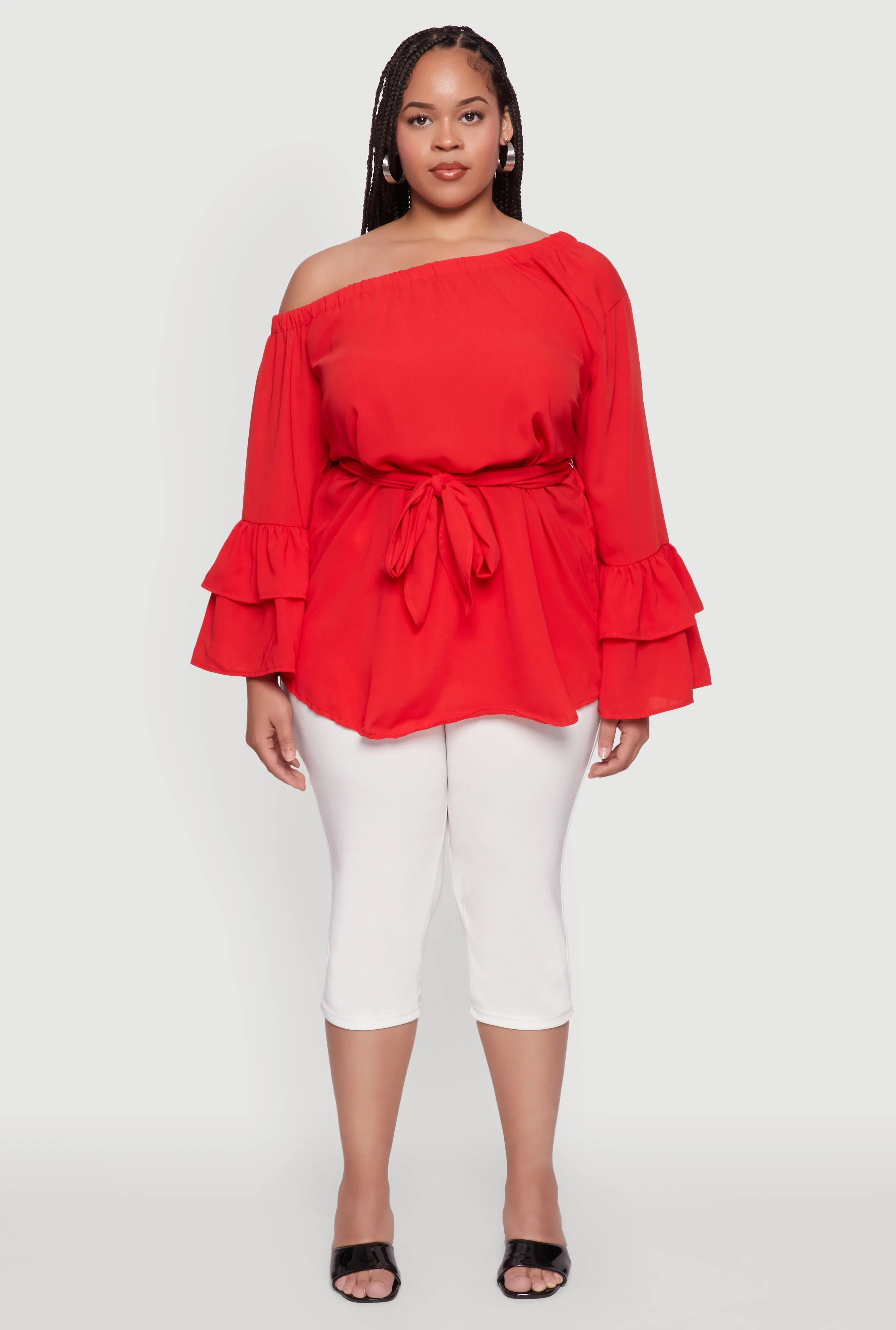 Plus Size Stylish Off the Shoulder Tiered Sleeve Blouse sold by Rainbow product image thumbnail 3