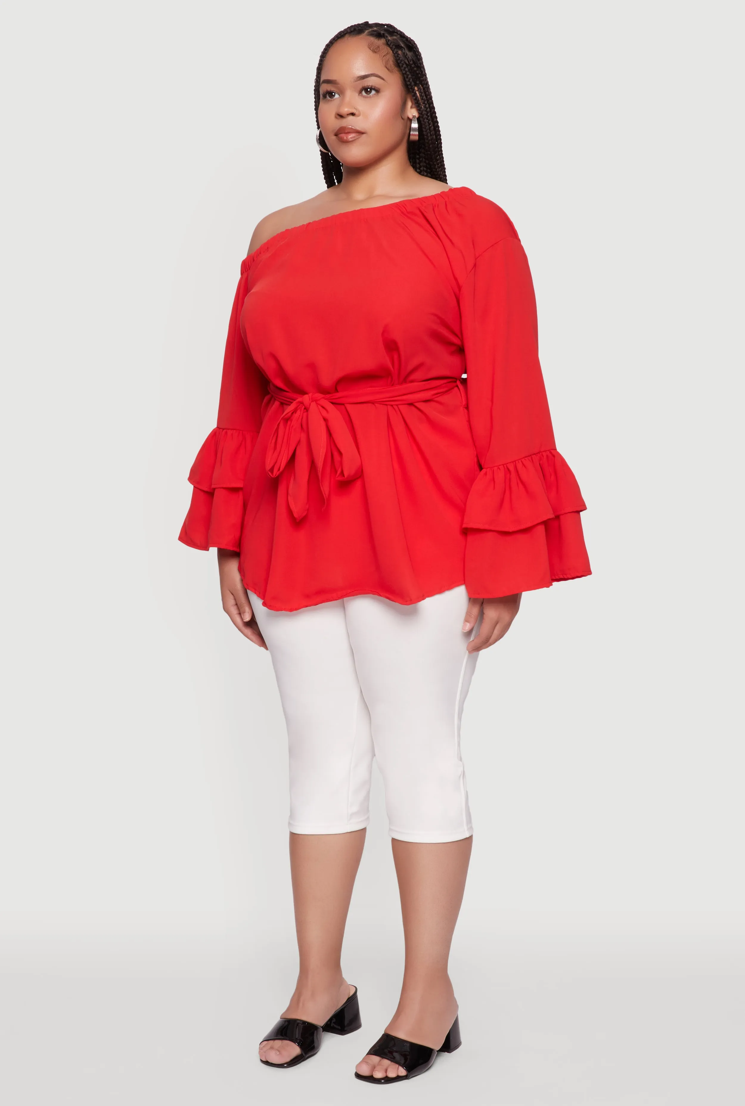 Plus Size Stylish Off the Shoulder Tiered Sleeve Blouse sold by Rainbow product image thumbnail 5