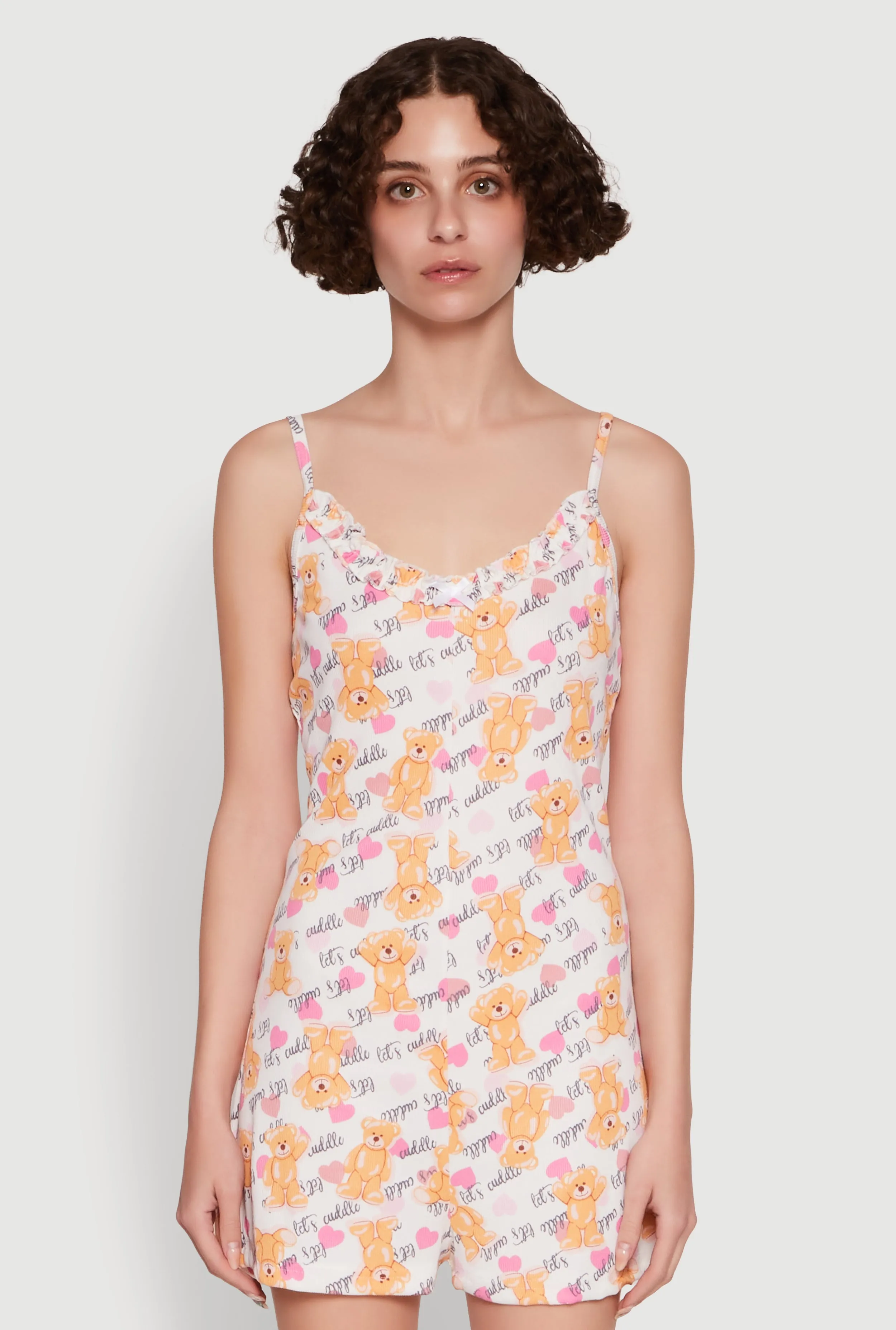 Lettuce Edge Teddy Bear Graphic Pajama Romper sold by Rainbow
