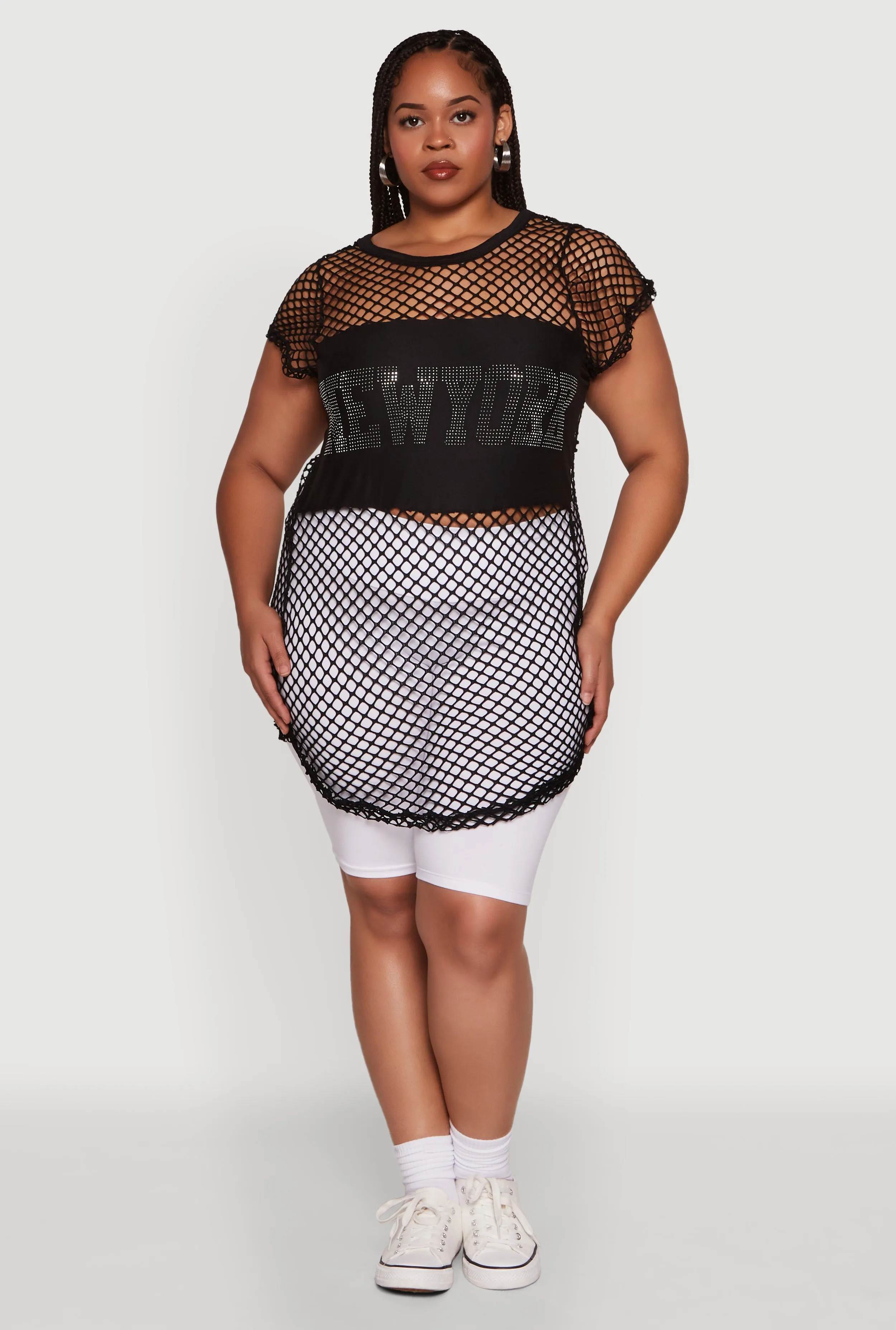 Plus Size New York Rhinestones Fishnet Tunic Top sold by Rainbow product image thumbnail 3