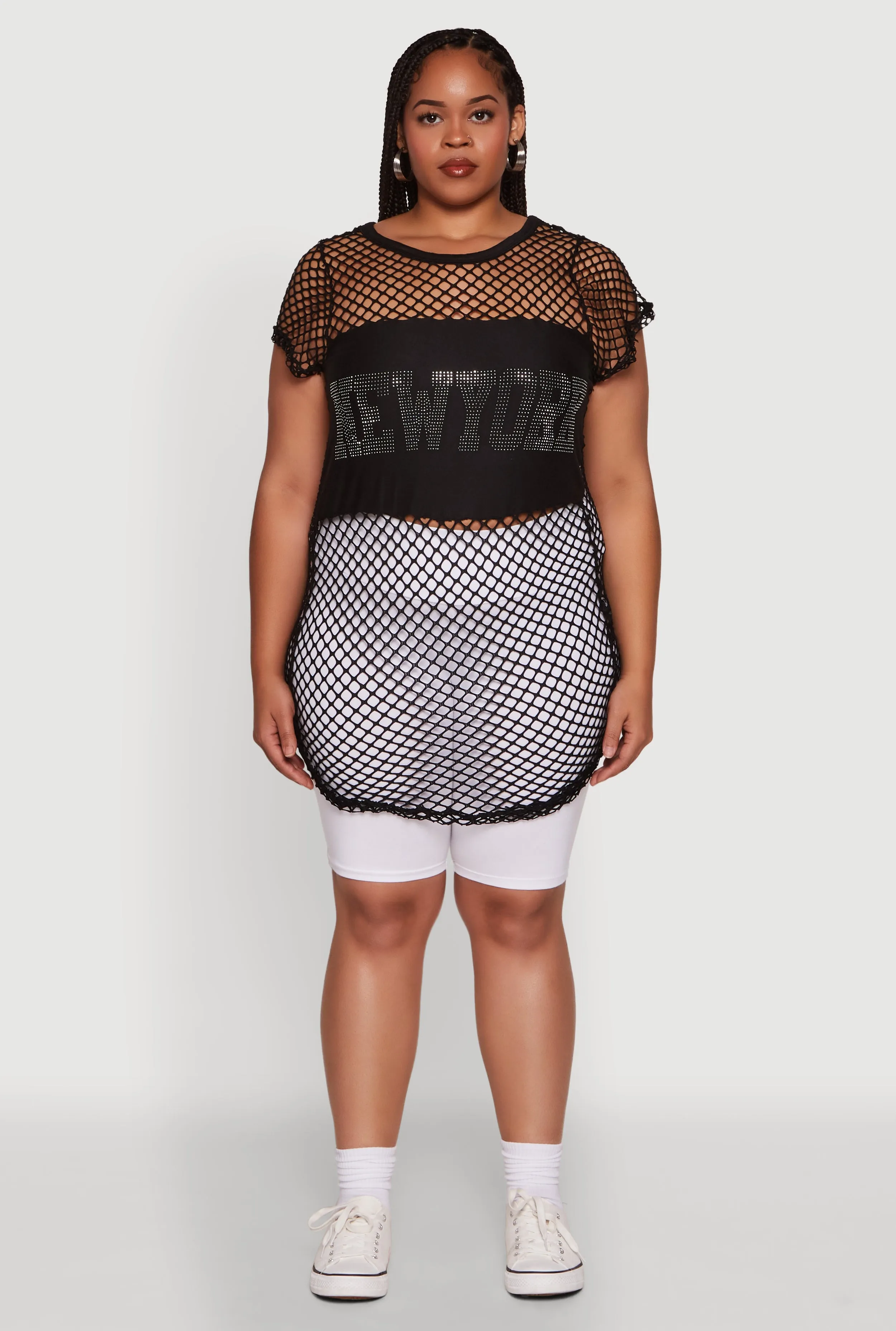 Plus Size New York Rhinestones Fishnet Tunic Top sold by Rainbow product image thumbnail 2