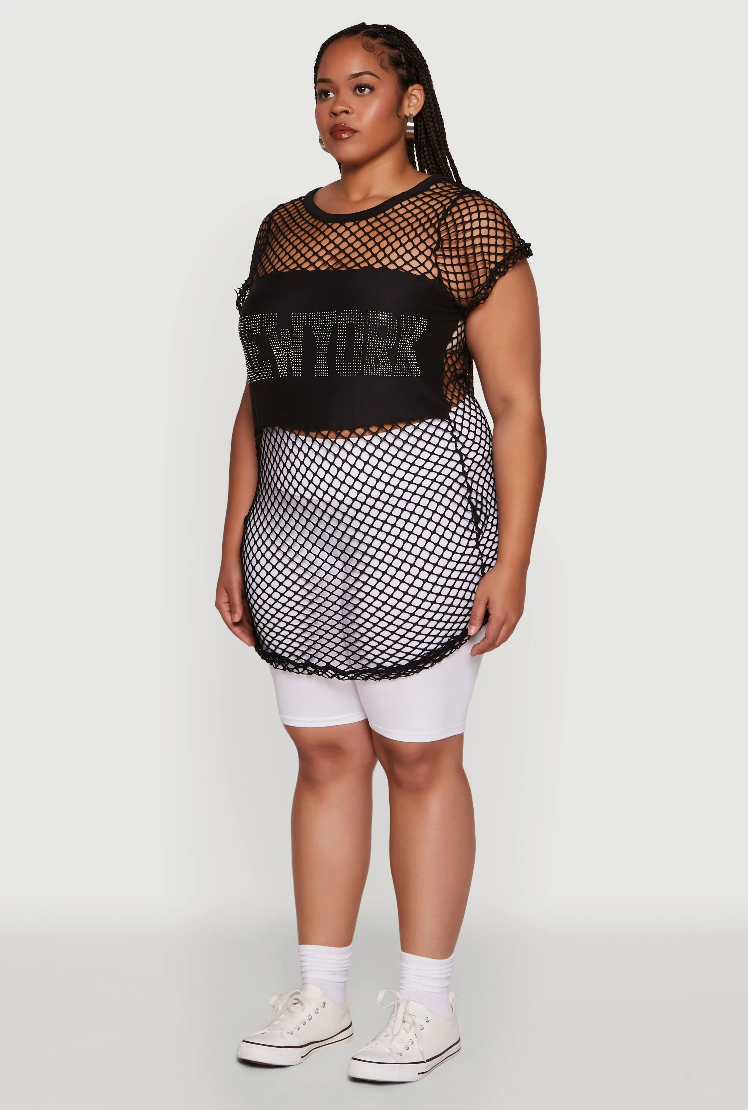 Plus Size New York Rhinestones Fishnet Tunic Top sold by Rainbow product image thumbnail 5