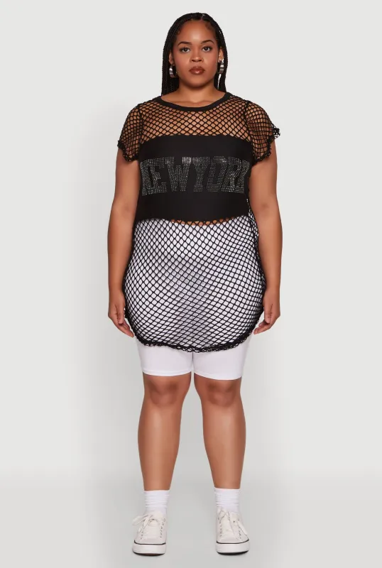 Plus Size New York Rhinestones Fishnet Tunic Top sold by Rainbow