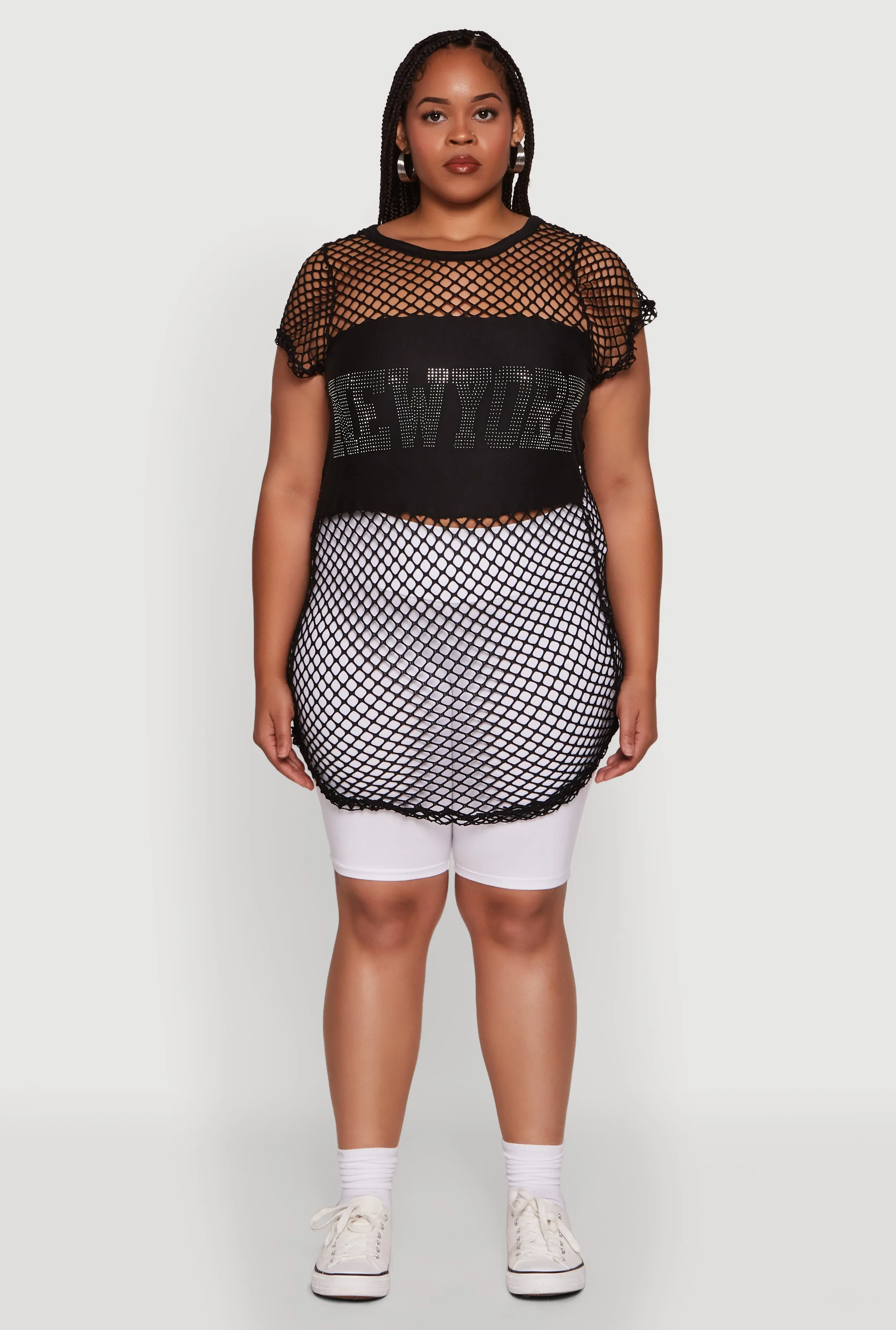 Plus Size New York Rhinestones Fishnet Tunic Top sold by Rainbow