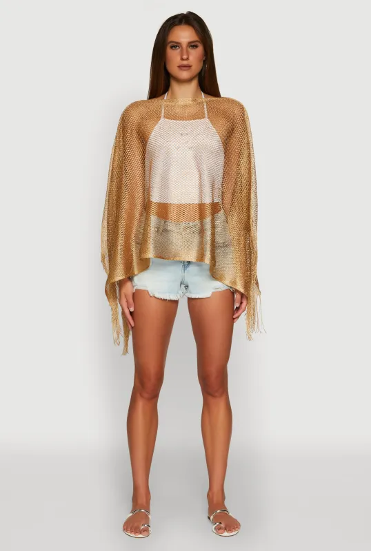 Stylish Lurex Fringed Fishnet Ruana made by Rainbow