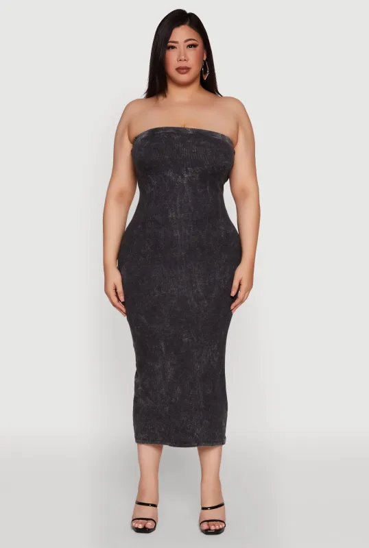 Plus Size Rib Knit Mineral Wash Tube Dress sold by Rainbow