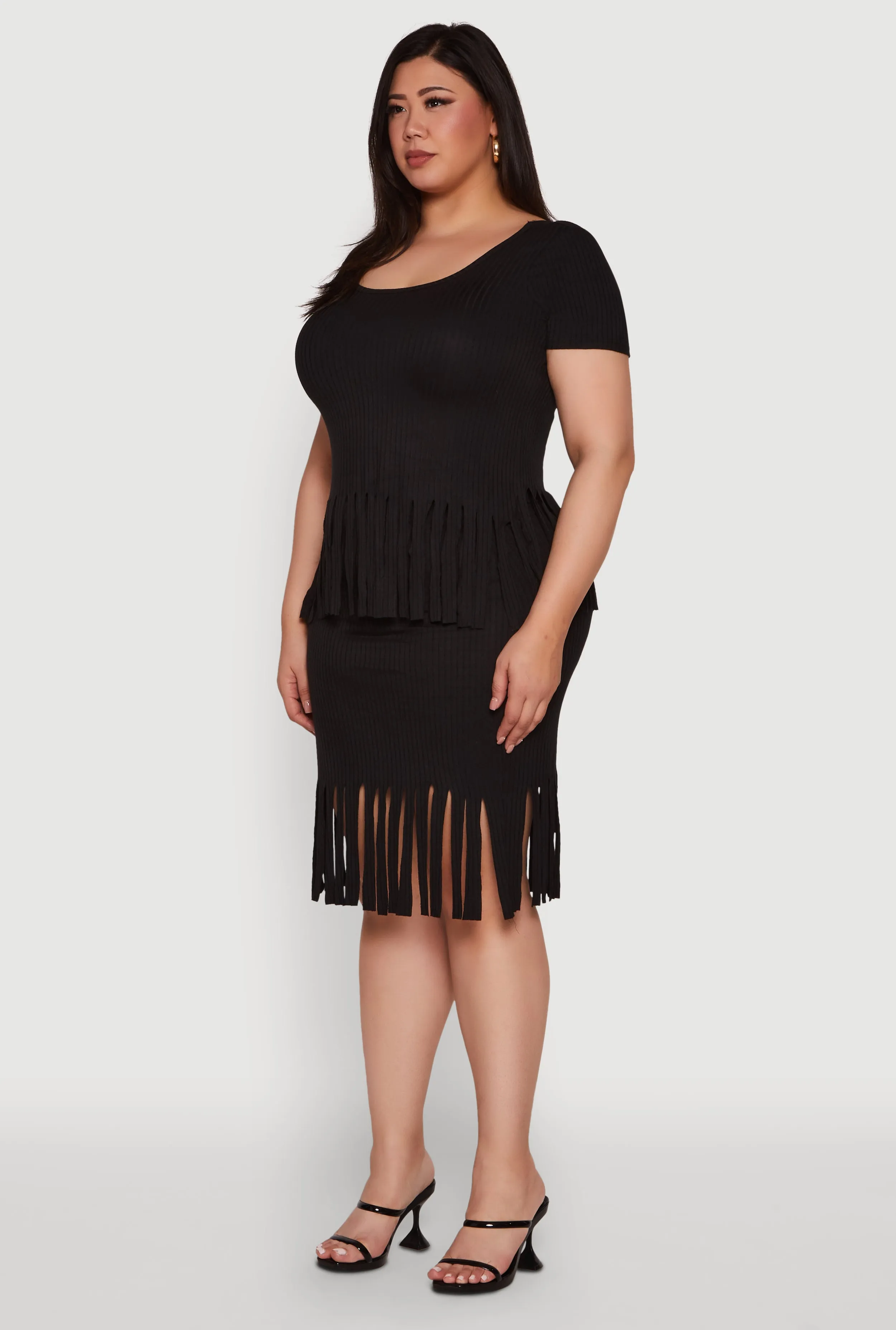 Plus Size Stylish Ribbed Knit Fringe Hem Tee sold by Rainbow product image thumbnail 5