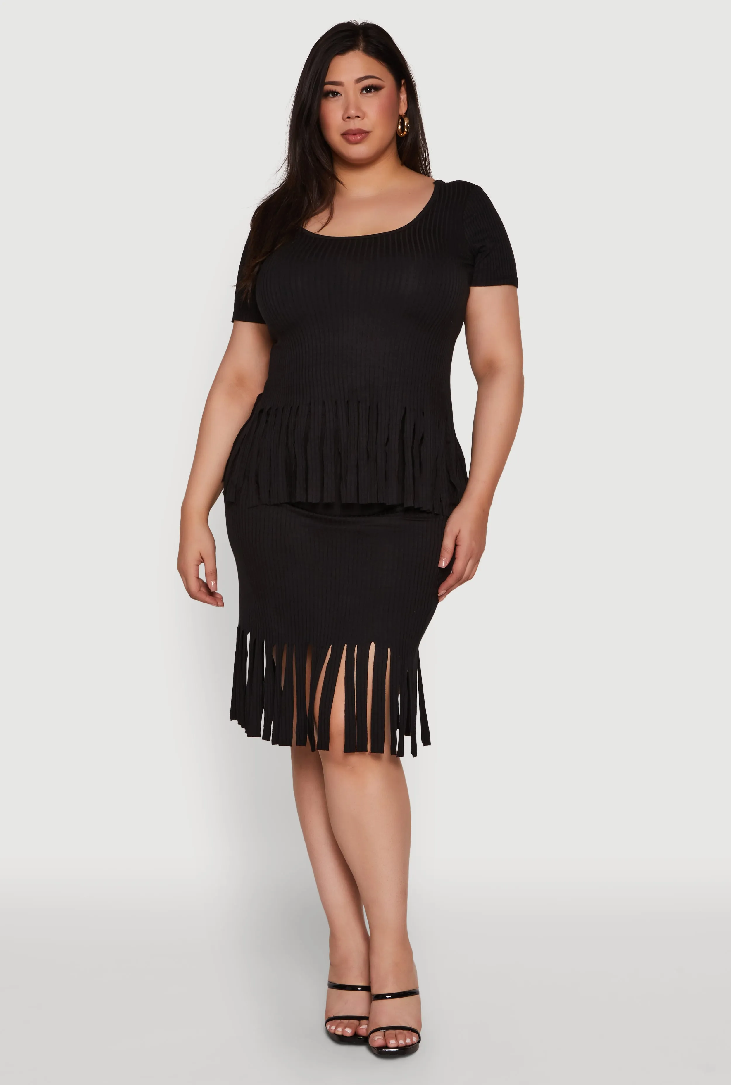 Plus Size Stylish Ribbed Knit Fringe Hem Tee sold by Rainbow product image thumbnail 3