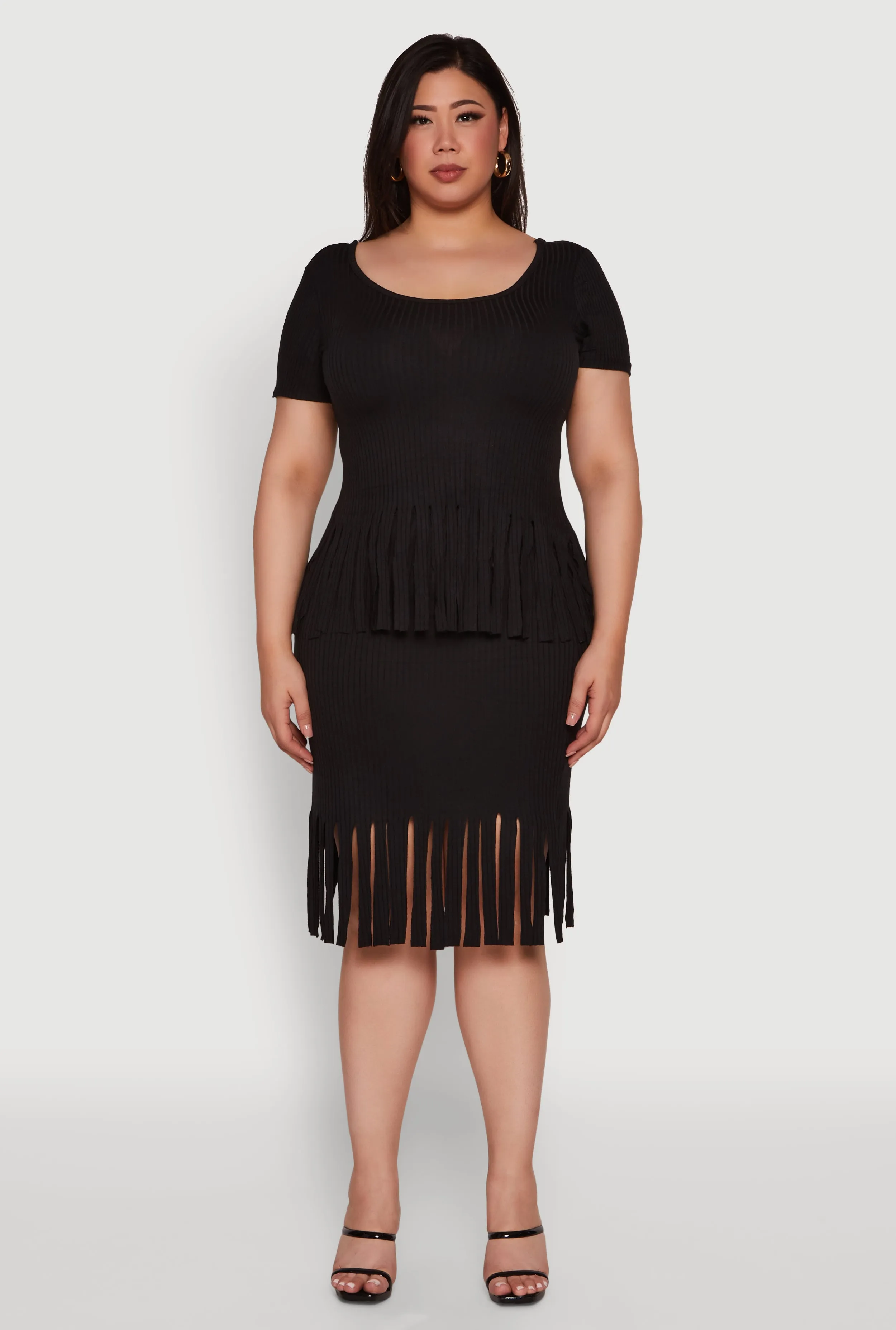 Plus Size Stylish Ribbed Knit Fringe Hem Tee sold by Rainbow product image thumbnail 2