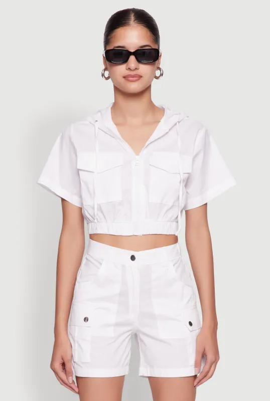 Cropped Zip Front Hooded Blouse sold by Rainbow