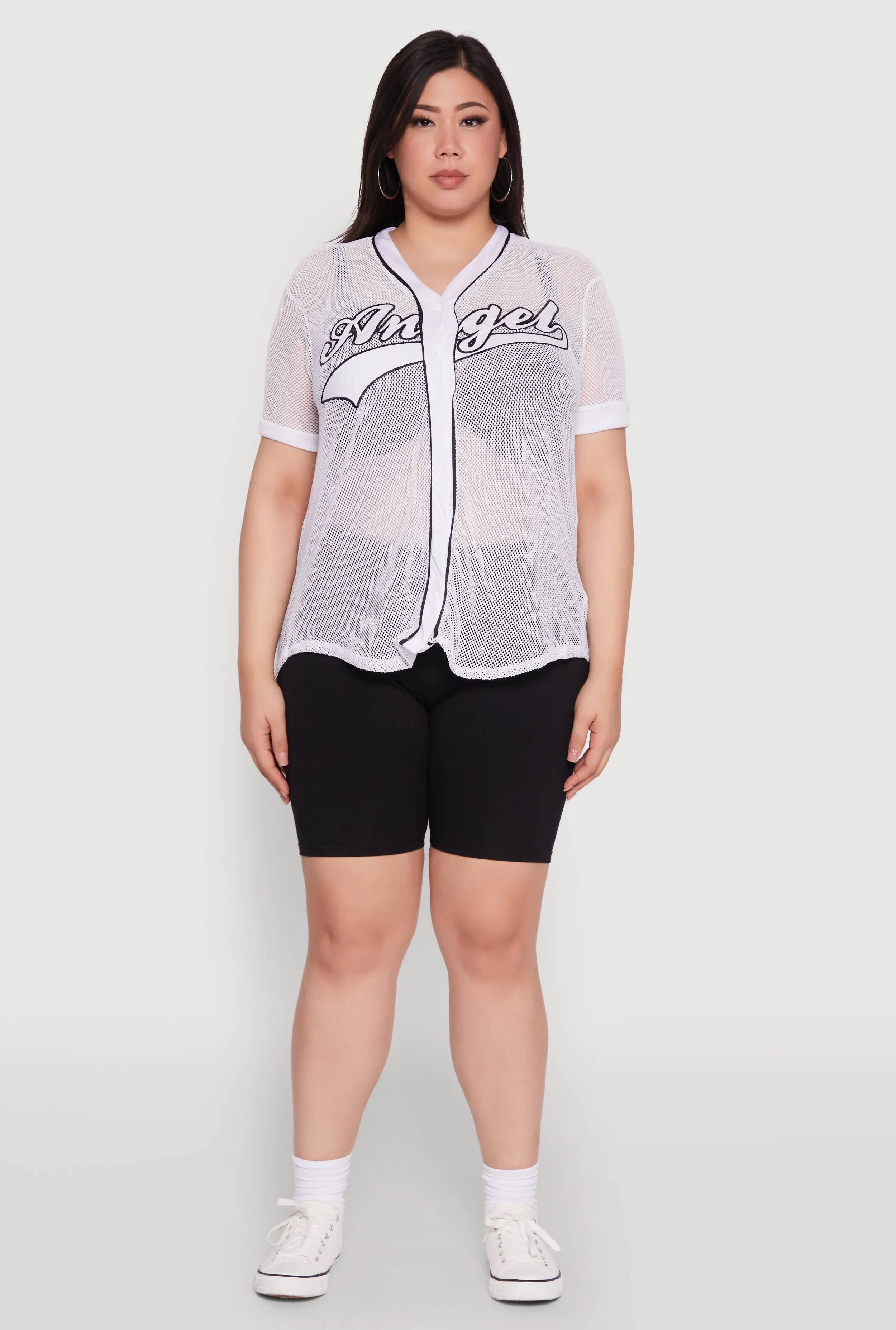 Plus Size Angel Graphic Short Sleeve V Neck Baseball Shirt sold by Rainbow product image thumbnail 3