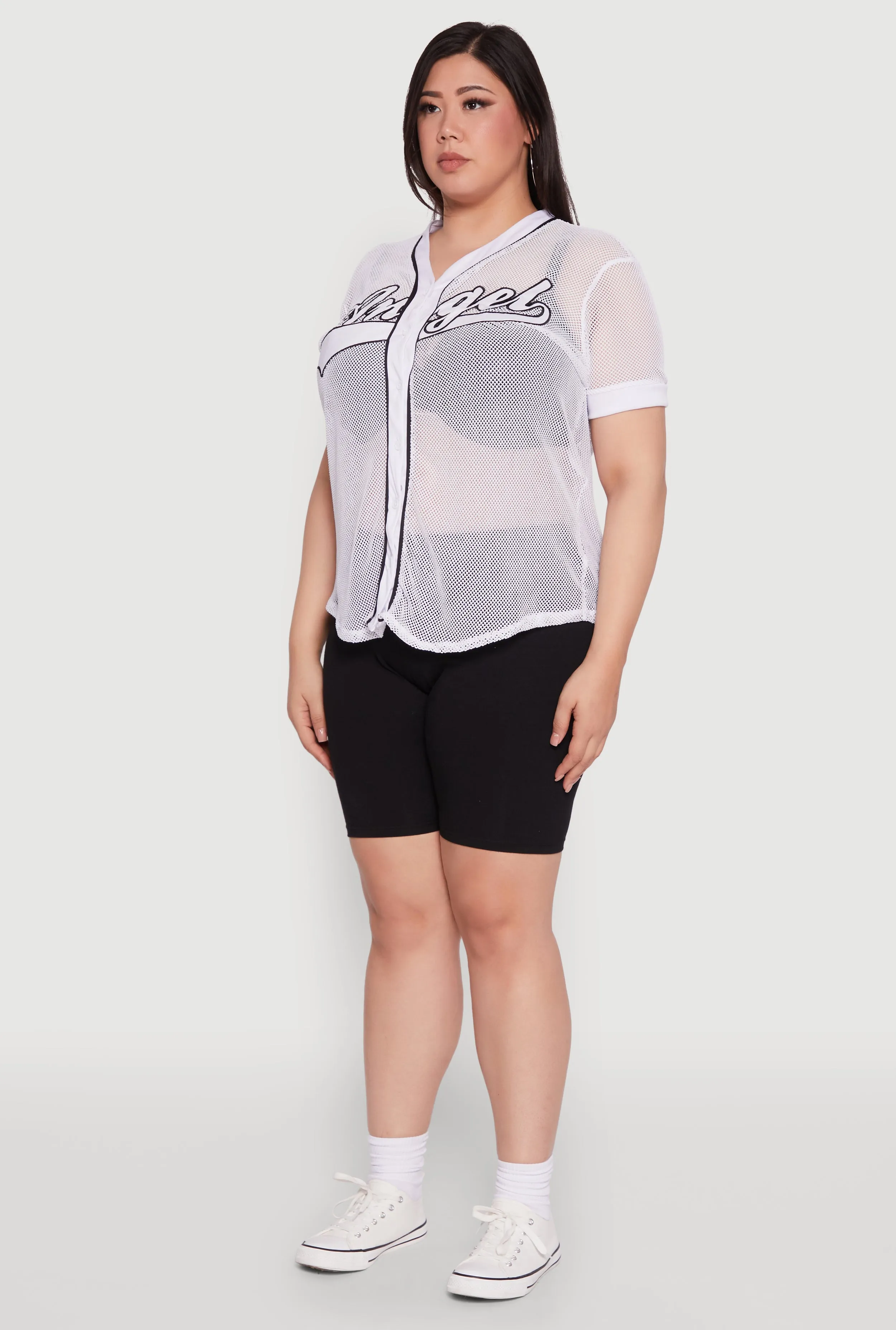 Plus Size Angel Graphic Short Sleeve V Neck Baseball Shirt sold by Rainbow product image thumbnail 5