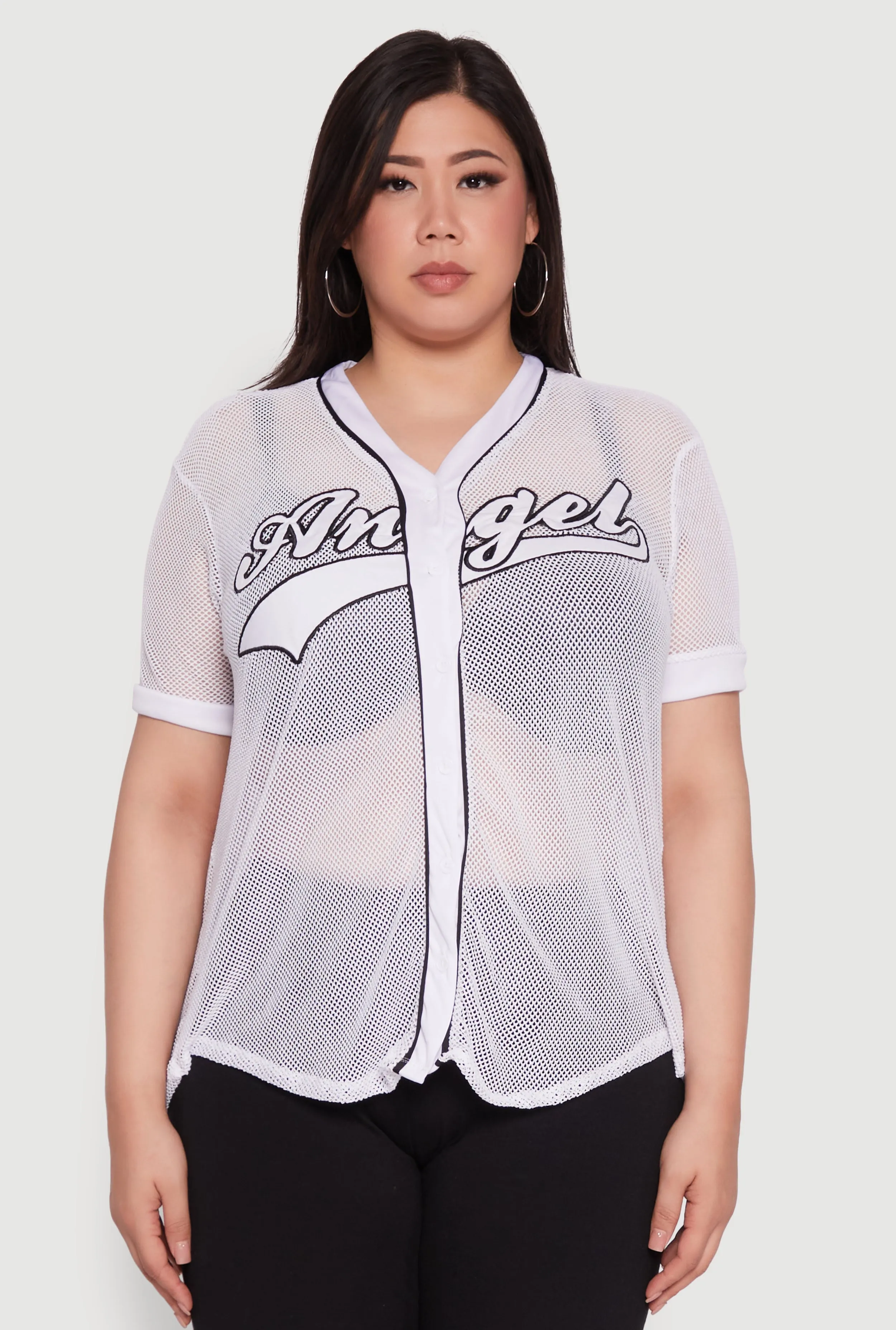 Plus Size Angel Graphic Short Sleeve V Neck Baseball Shirt sold by Rainbow product image thumbnail 2