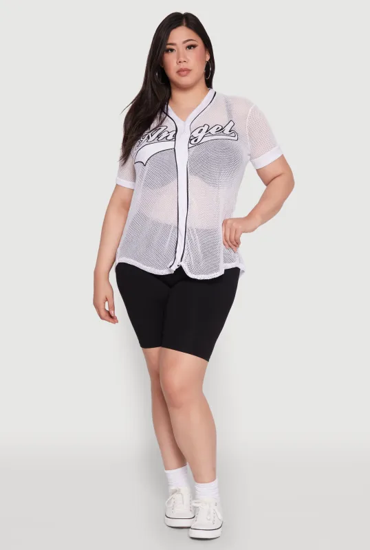 Plus Size Angel Graphic Short Sleeve V Neck Baseball Shirt sold by Rainbow
