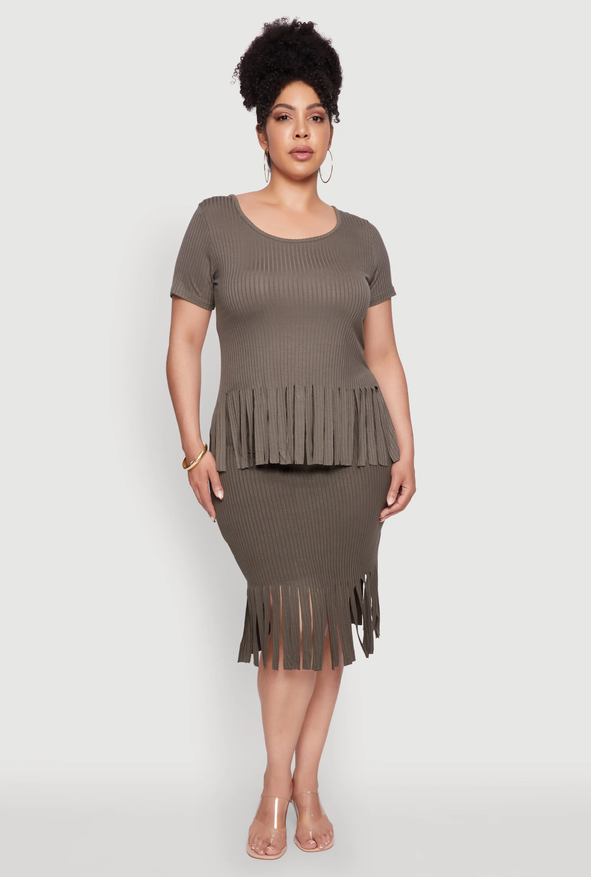 Plus Size Stylish Ribbed Knit Fringe Hem Tee sold by Rainbow product image thumbnail 2