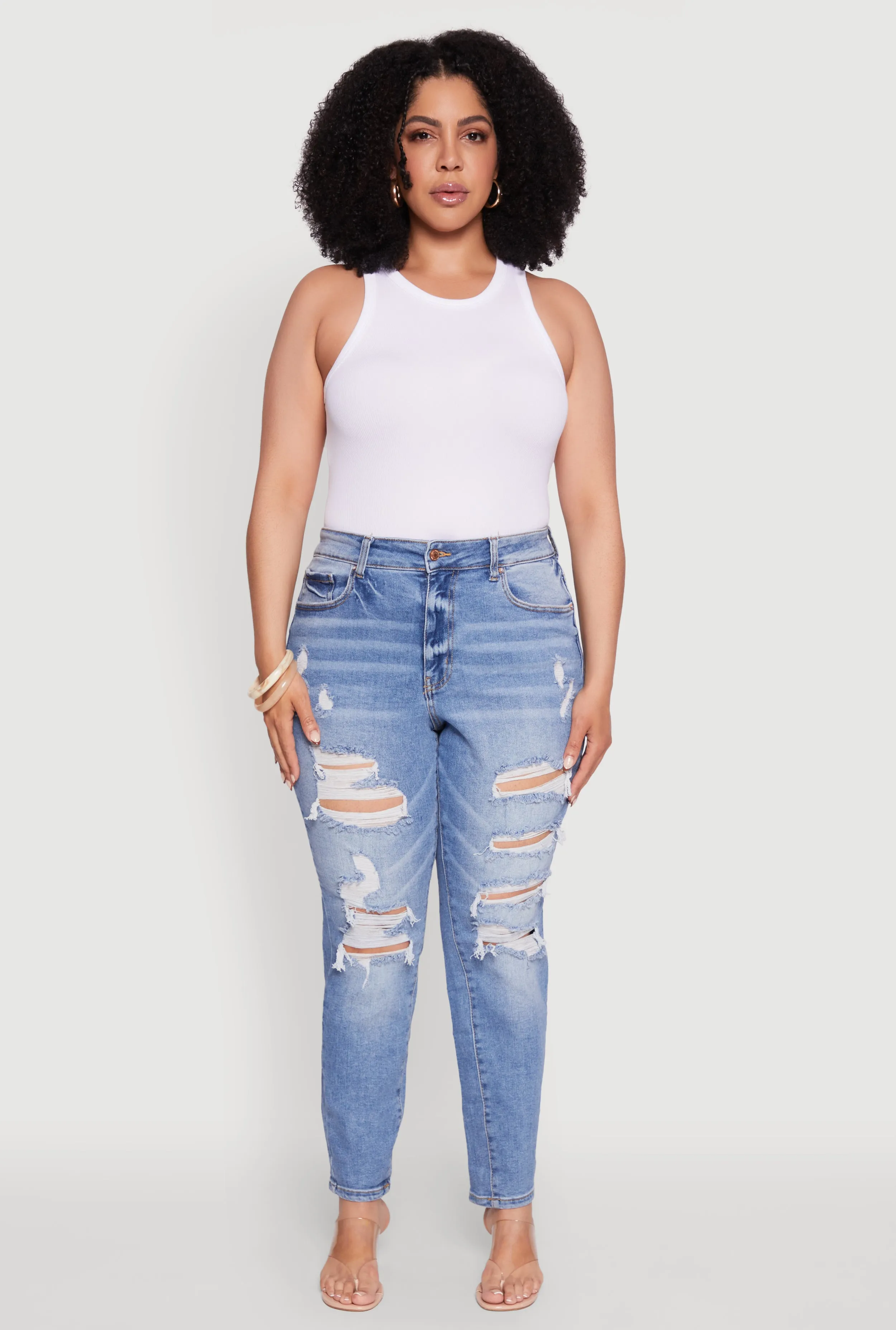 Plus Size WAX High Waist Whiskered Distressed Jeans sold by Rainbow product image thumbnail 2