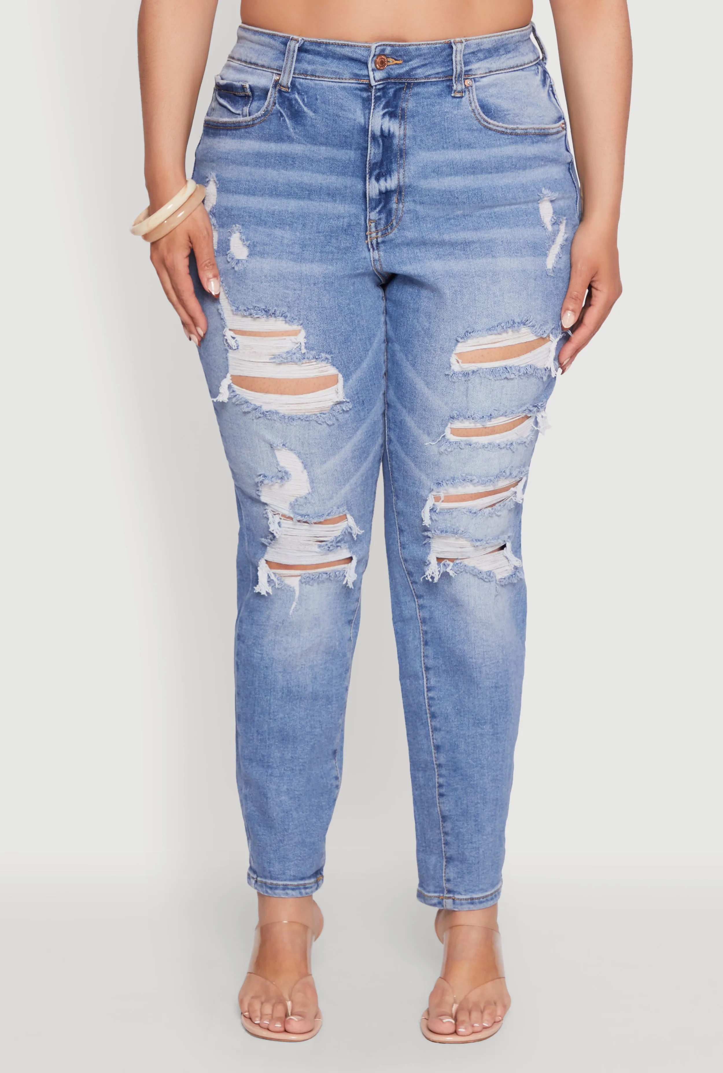 Plus Size WAX High Waist Whiskered Distressed Jeans sold by Rainbow product image thumbnail 5