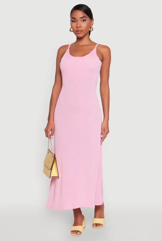 Elegant Scoop Neck Ribbed Knit Cami Dress sold by Rainbow