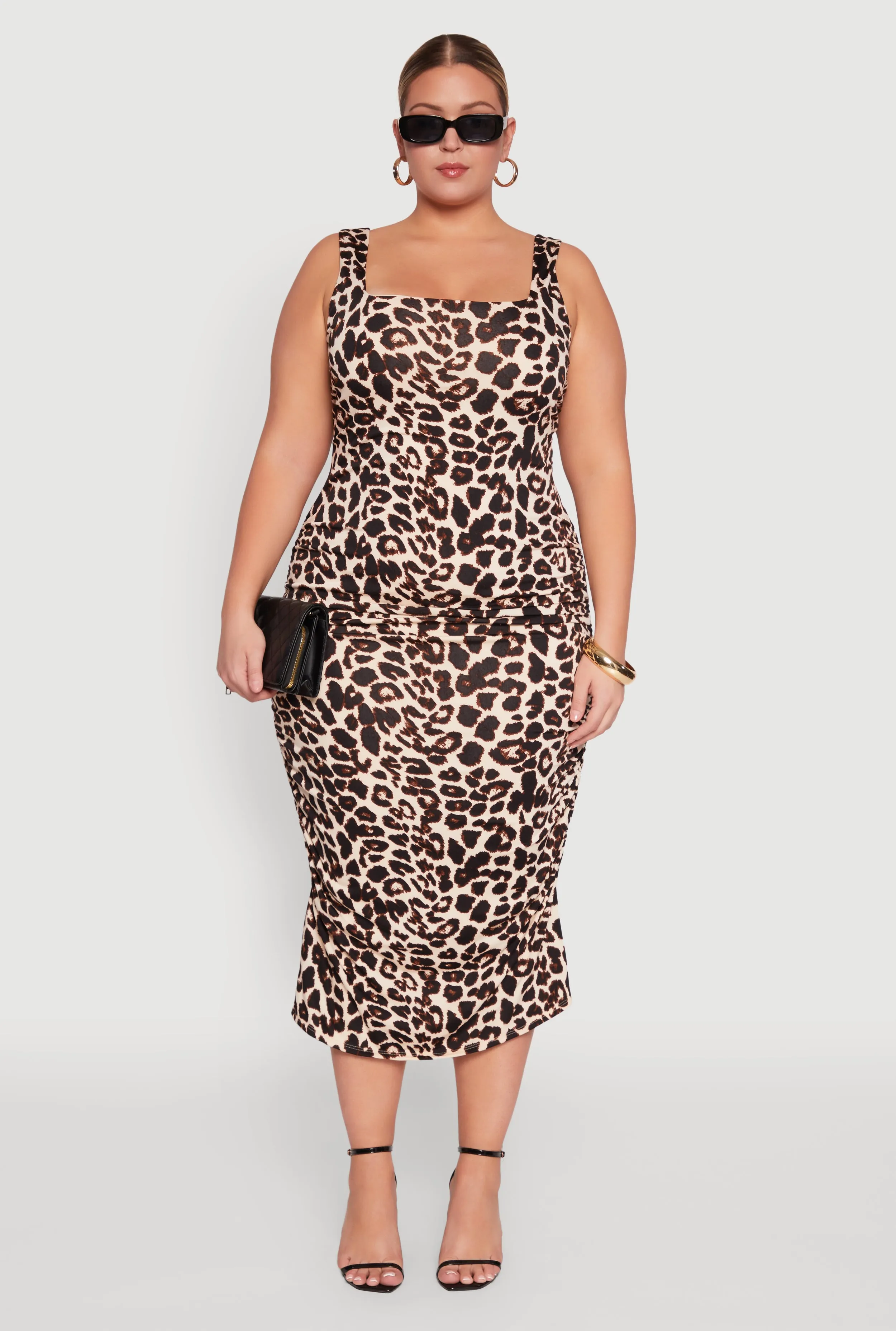 Plus Size Leopard Print Sleeveless Midi Dress Parallel