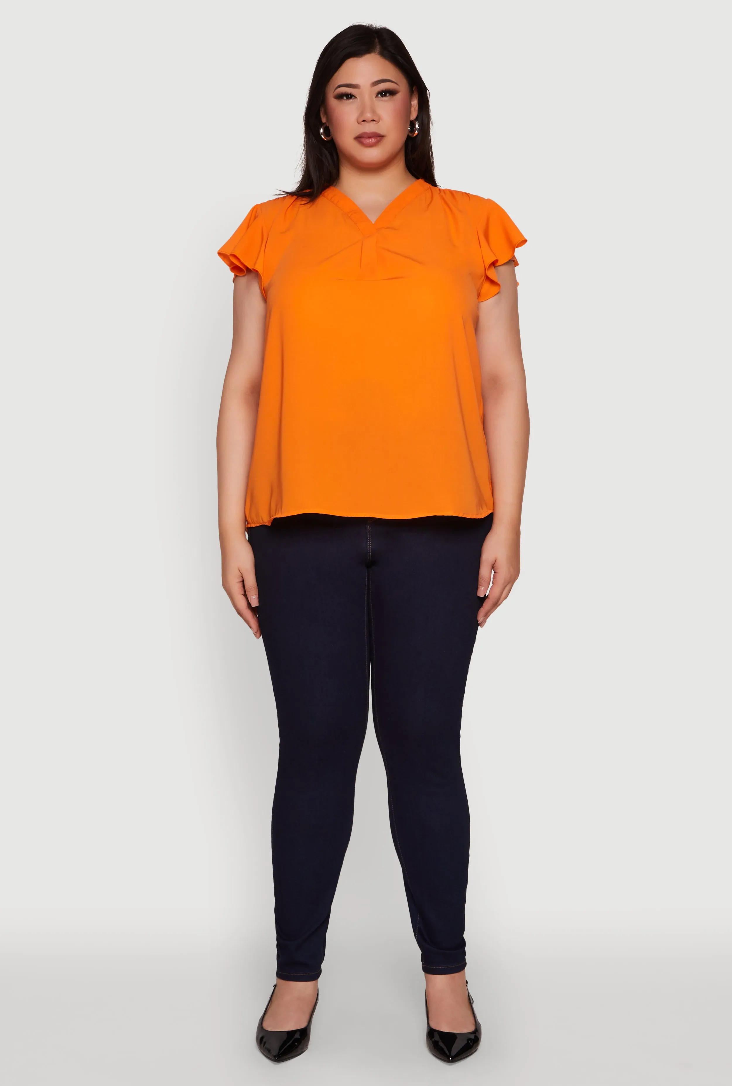 Plus Size Chic V Neck Flutter Sleeve Blouse sold by Rainbow