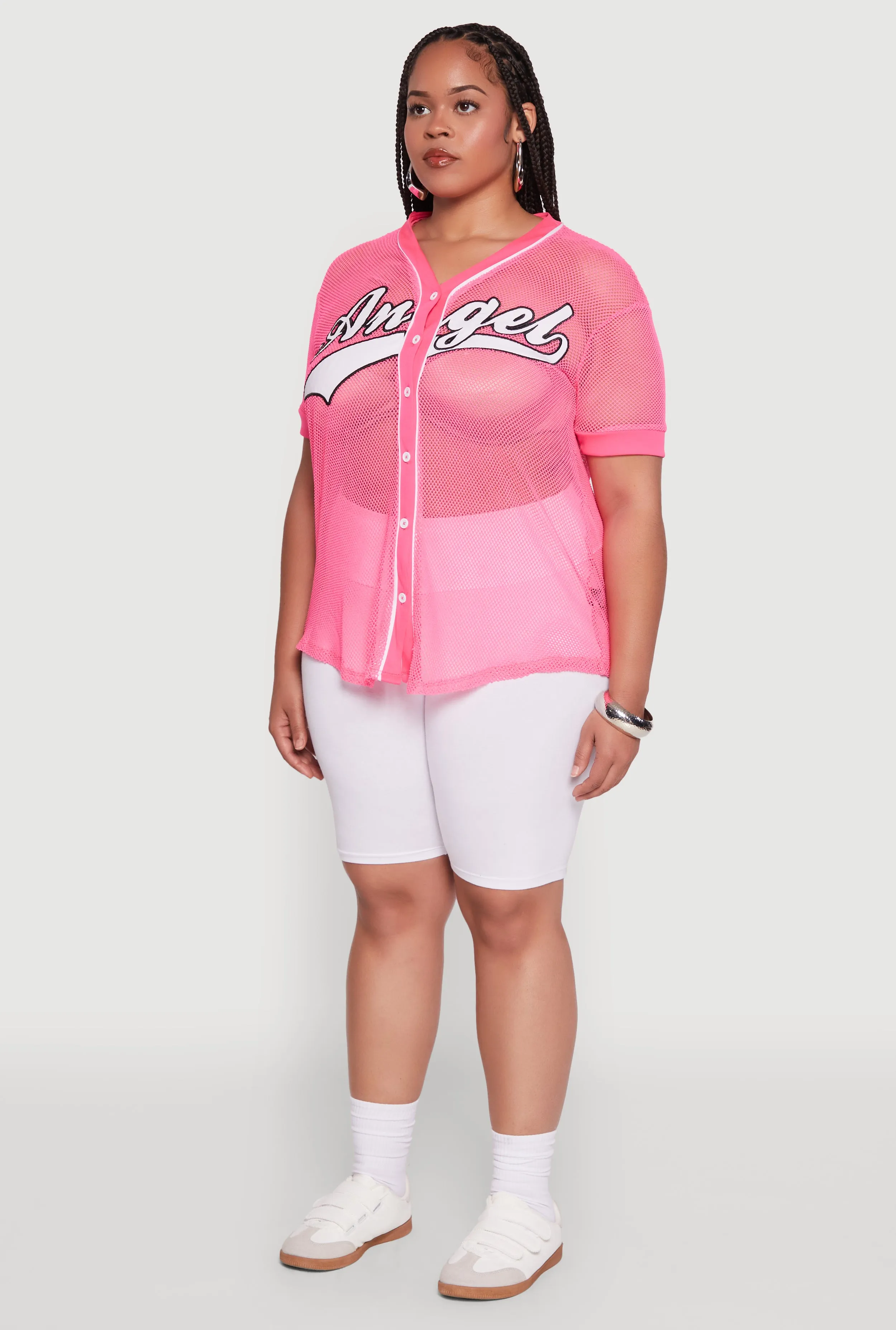Plus Size Angel Graphic Short Sleeve V Neck Baseball Shirt sold by Rainbow product image thumbnail 5