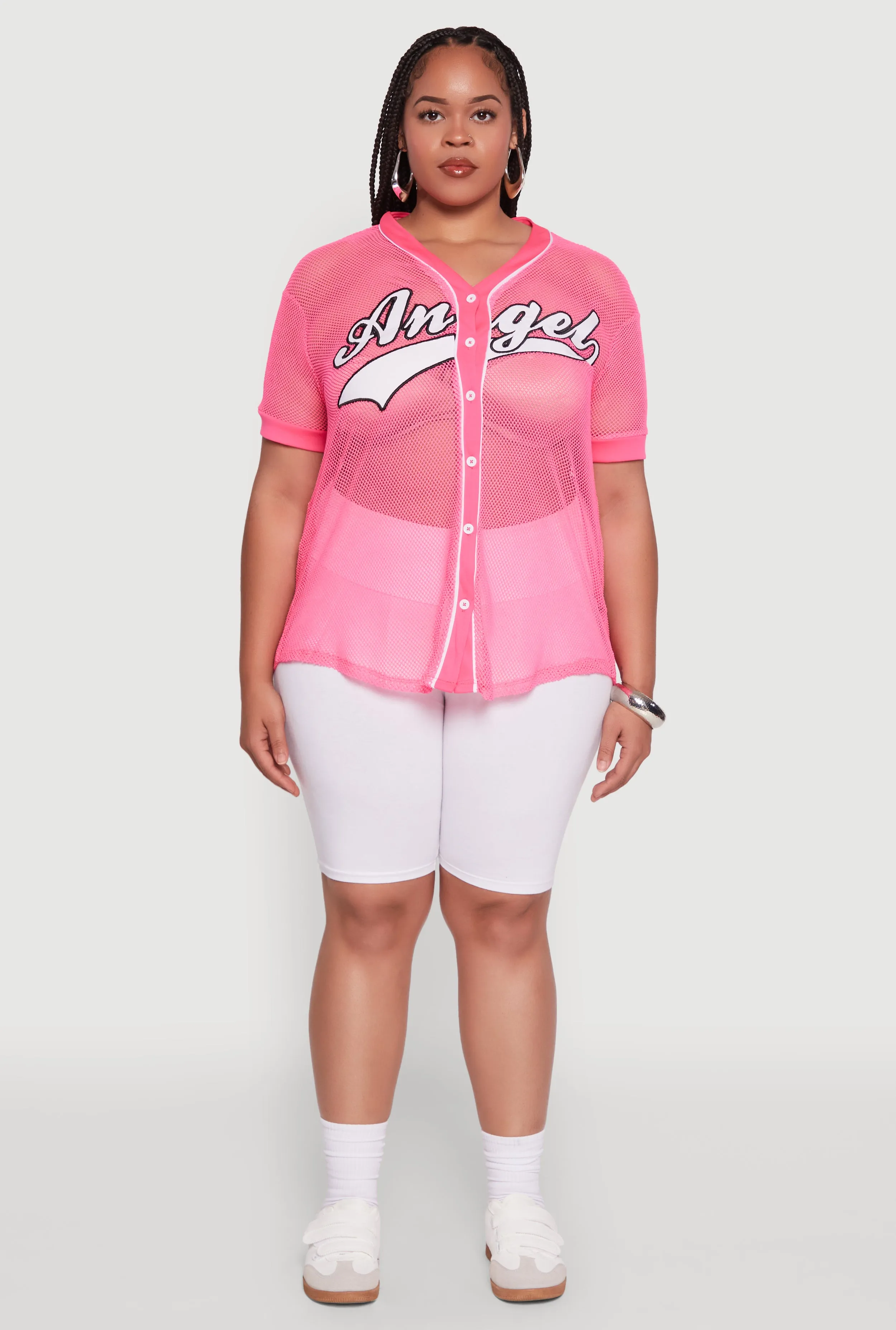 Plus Size Angel Graphic Short Sleeve V Neck Baseball Shirt sold by Rainbow product image thumbnail 3