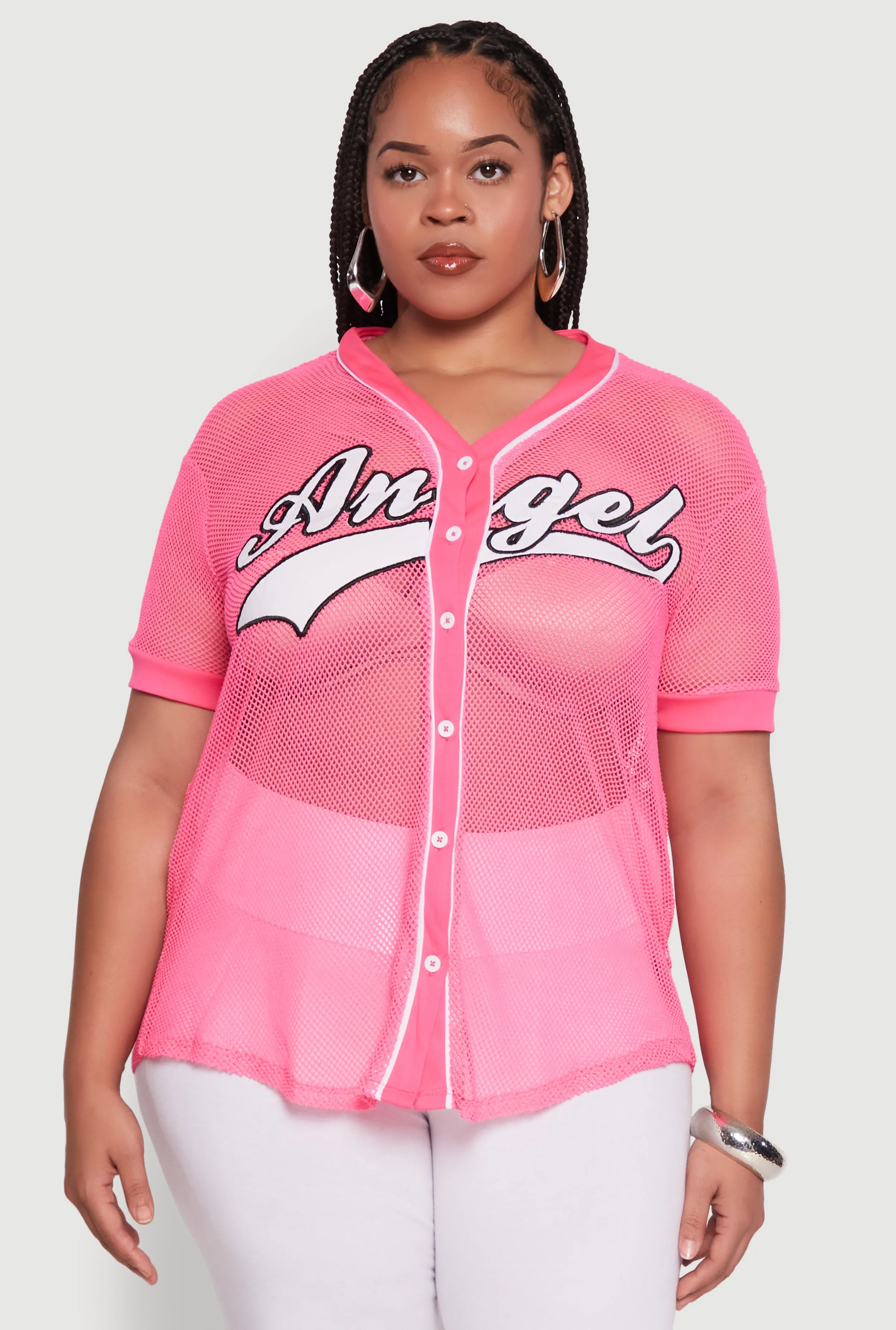 Plus Size Angel Graphic Short Sleeve V Neck Baseball Shirt sold by Rainbow product image thumbnail 2